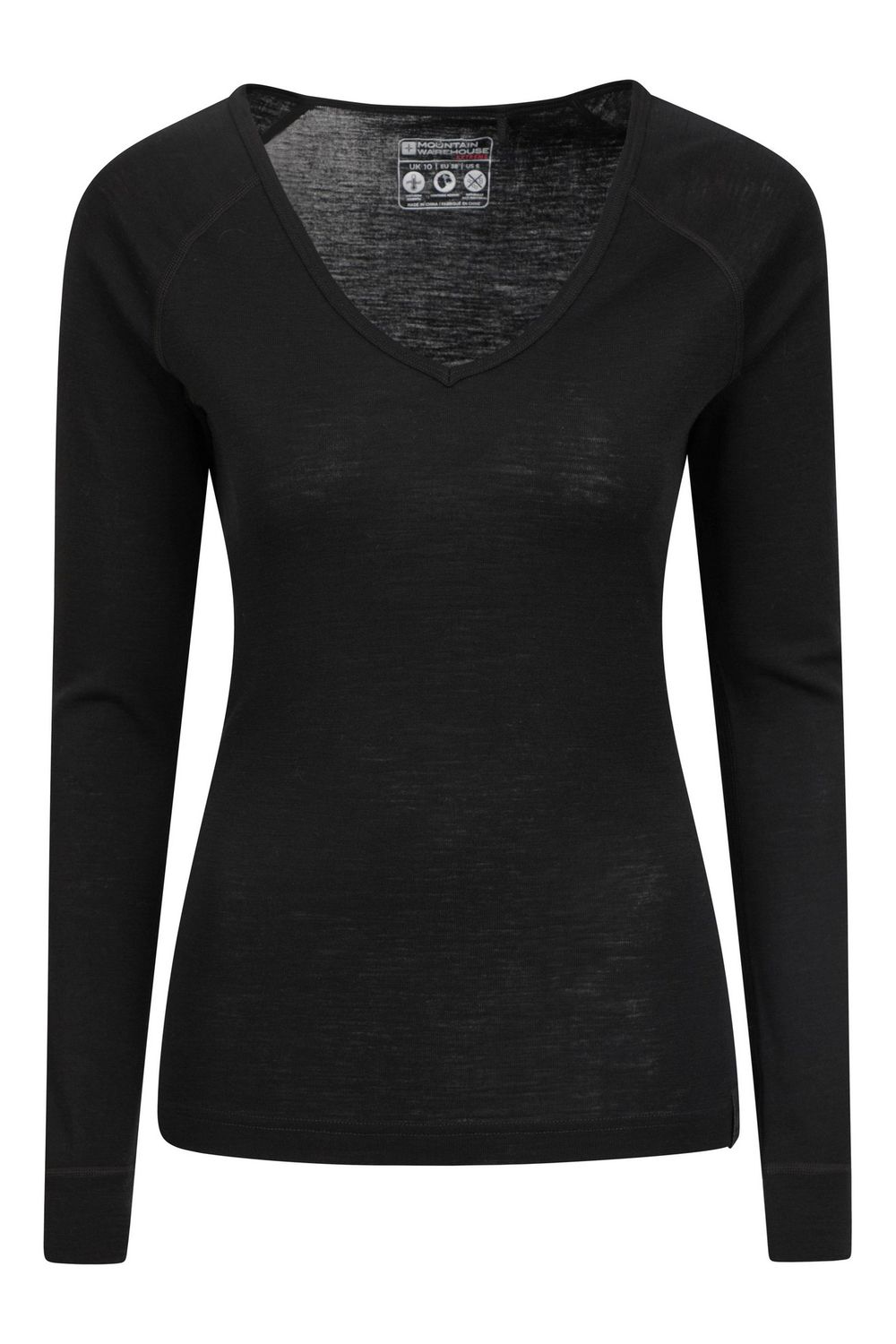 Black Merino Wool V Neck Top