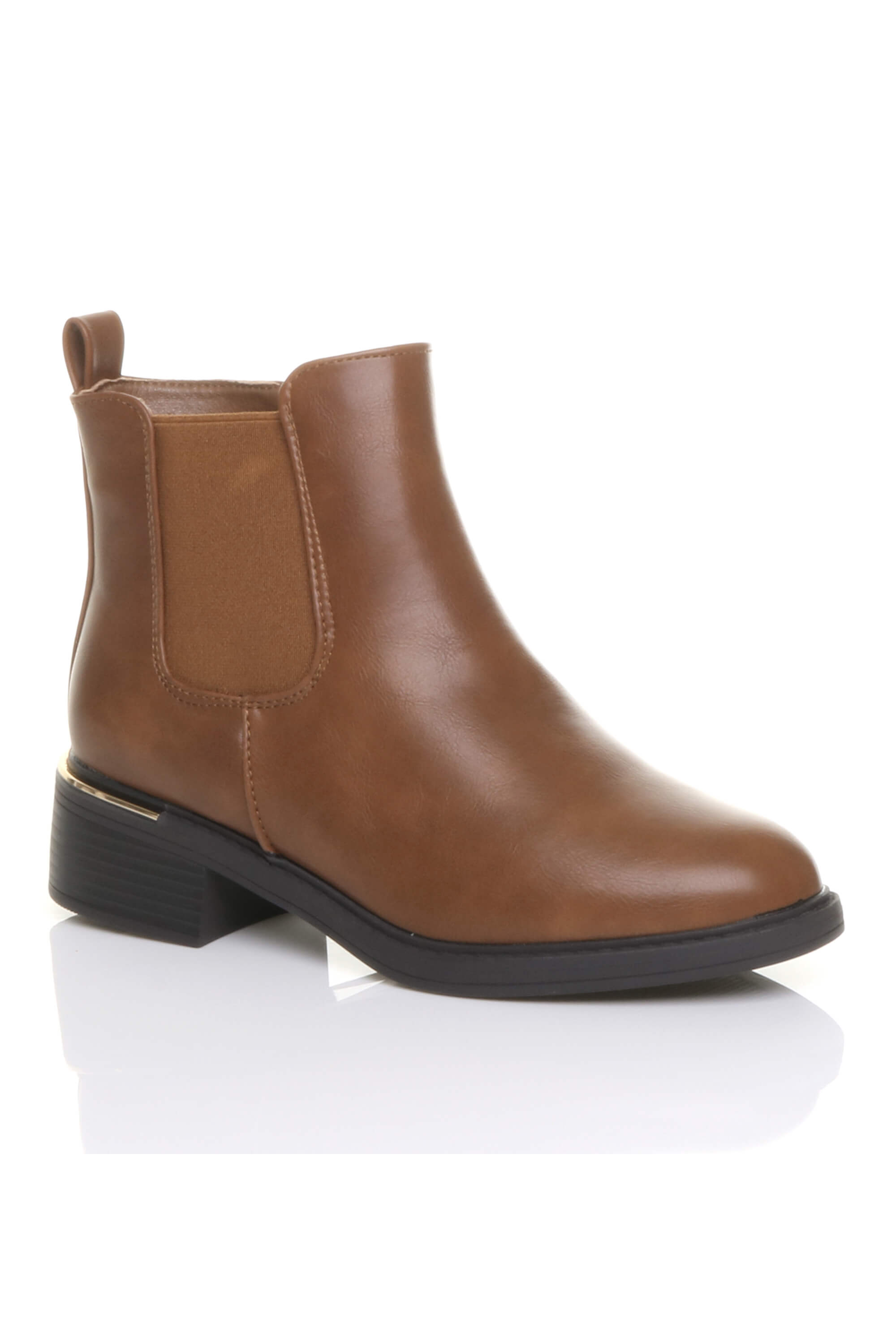 Tan Low Heel Elastic Chunky Sole Zip Ankle Chelsea Boots, Image 4 of 4