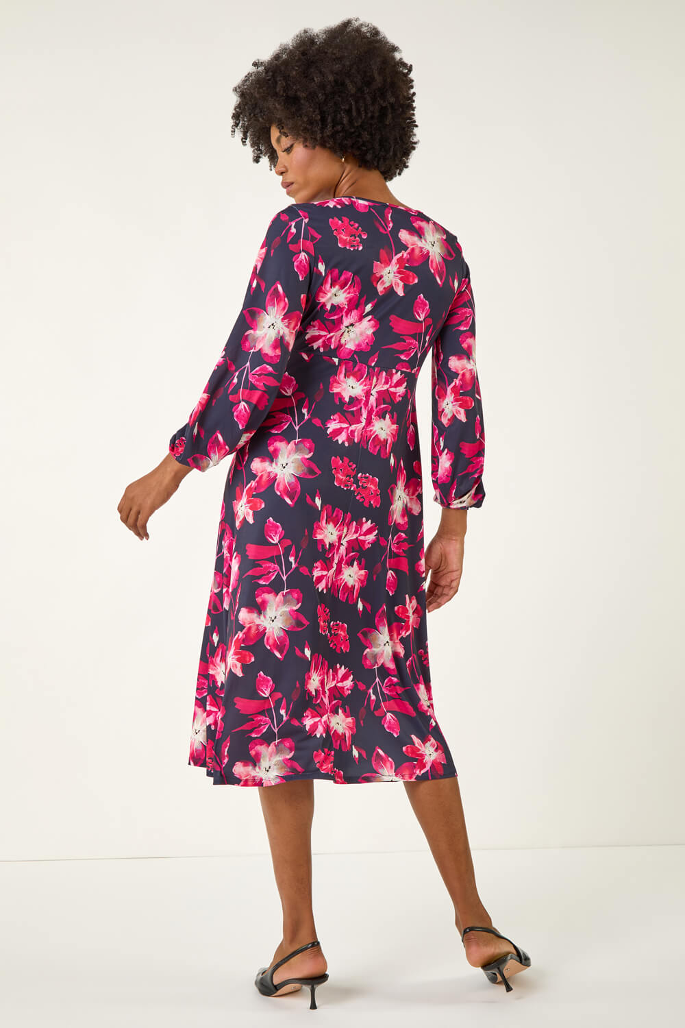 Women's Pink Floral Fit and Flare Dress