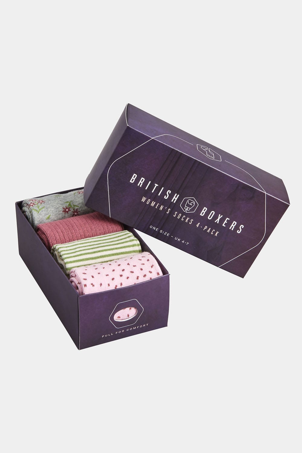 Light Pink Four-Pair "Briar Rose Pinks & Greens" Cotton Sock Gift Box, Image 2 of 6