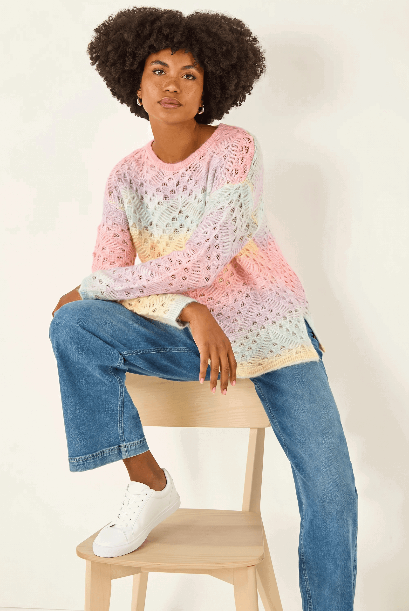 Multi Ombre Rainbow Knit Jumper, Image 3 of 5