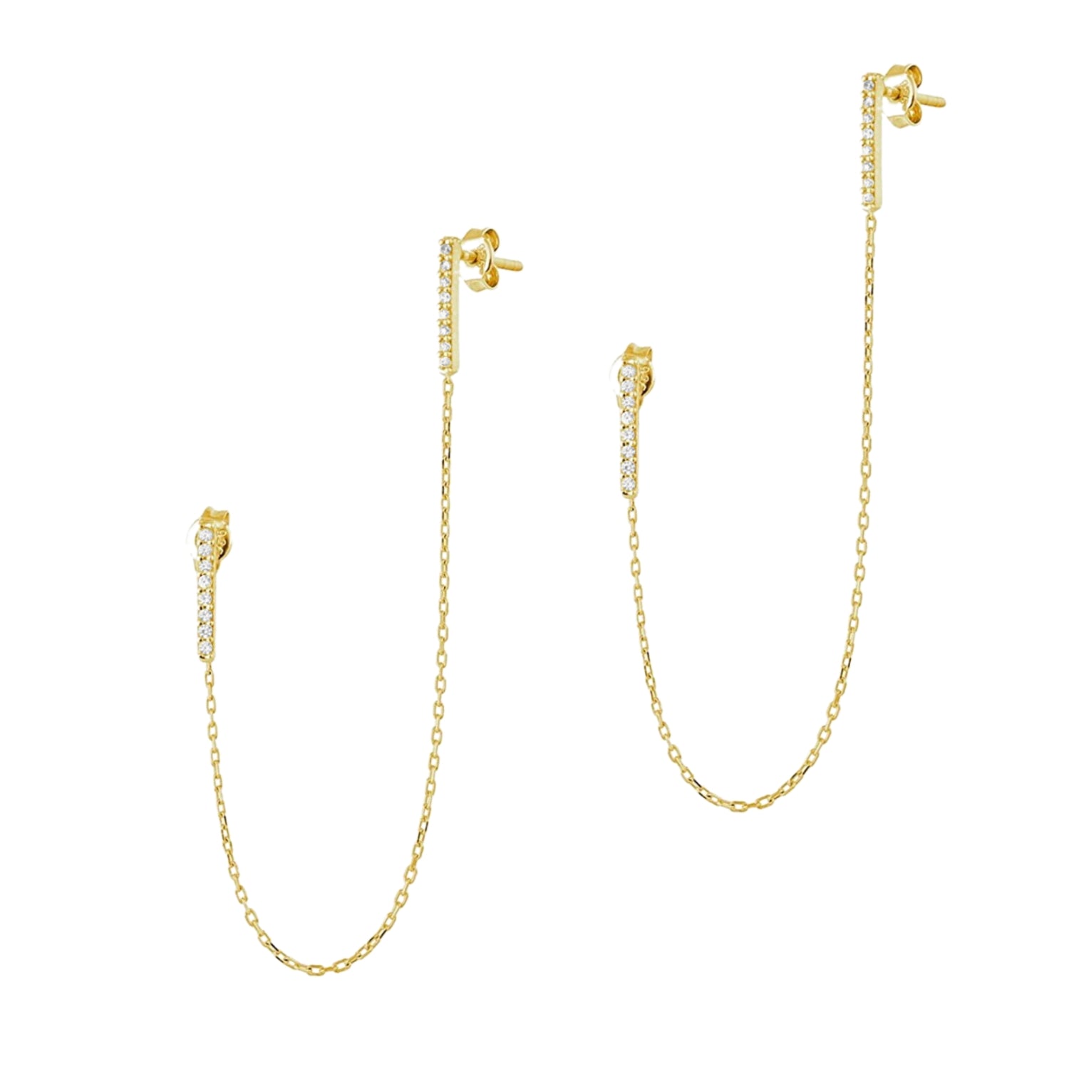 Gold Spero Gold Chained Bar Chain Earring Sterling Silver - Pair, Image 1 of 1