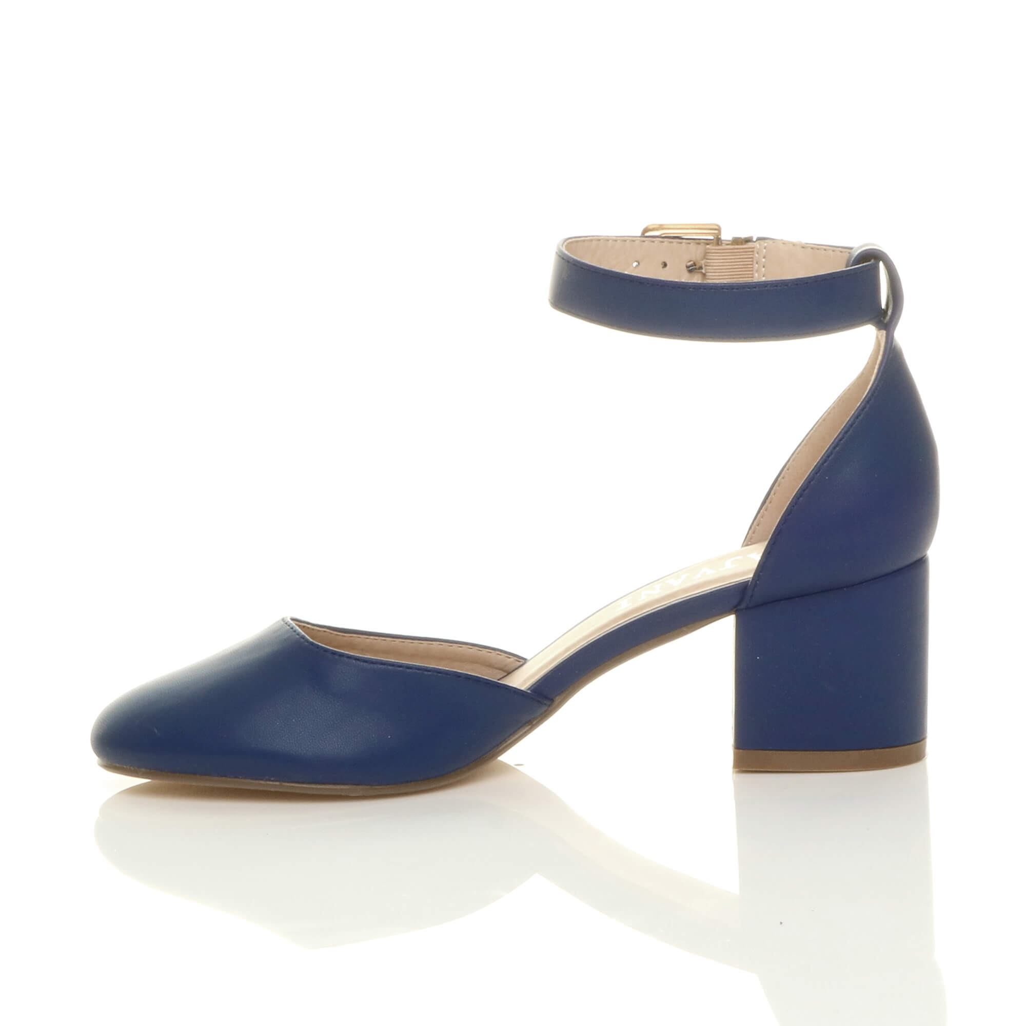 Navy Blue AJVANI Navy Blue Mid Block Heel Ankle Strap 2 Part Heels, Image 3 of 6