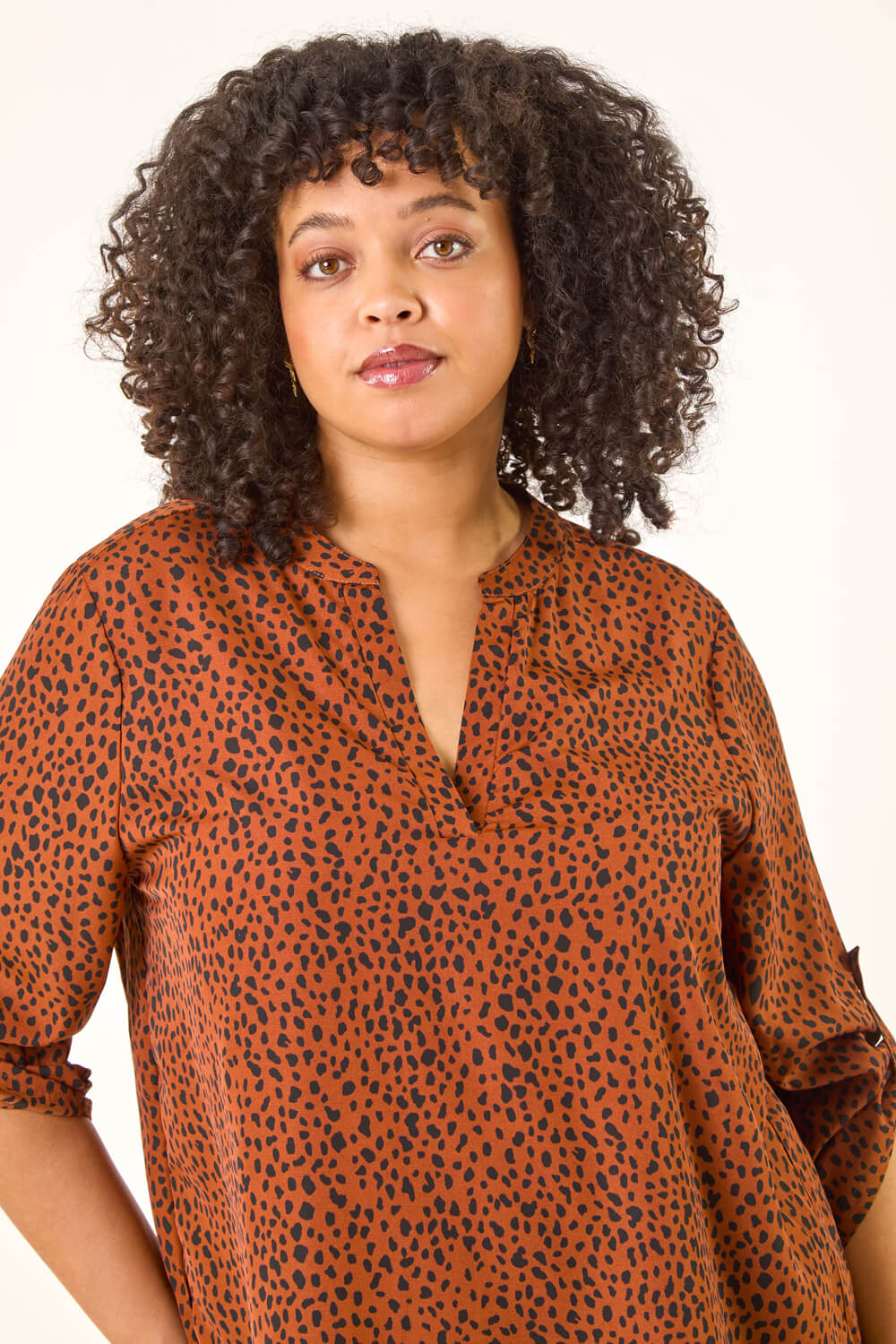 Rust Curve Spot Print Tunic Top, Image 5 of 5