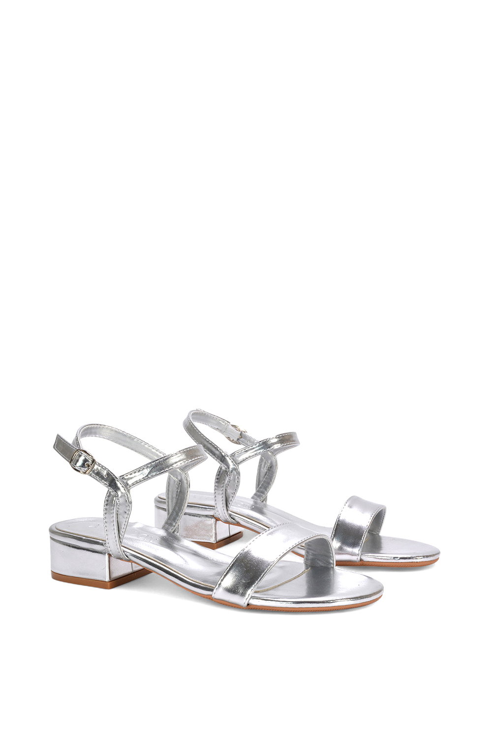 Silver XY LONDON Silver 'Moana' Strappy Low Block Heels With Ankle Strap, Image 3 of 5