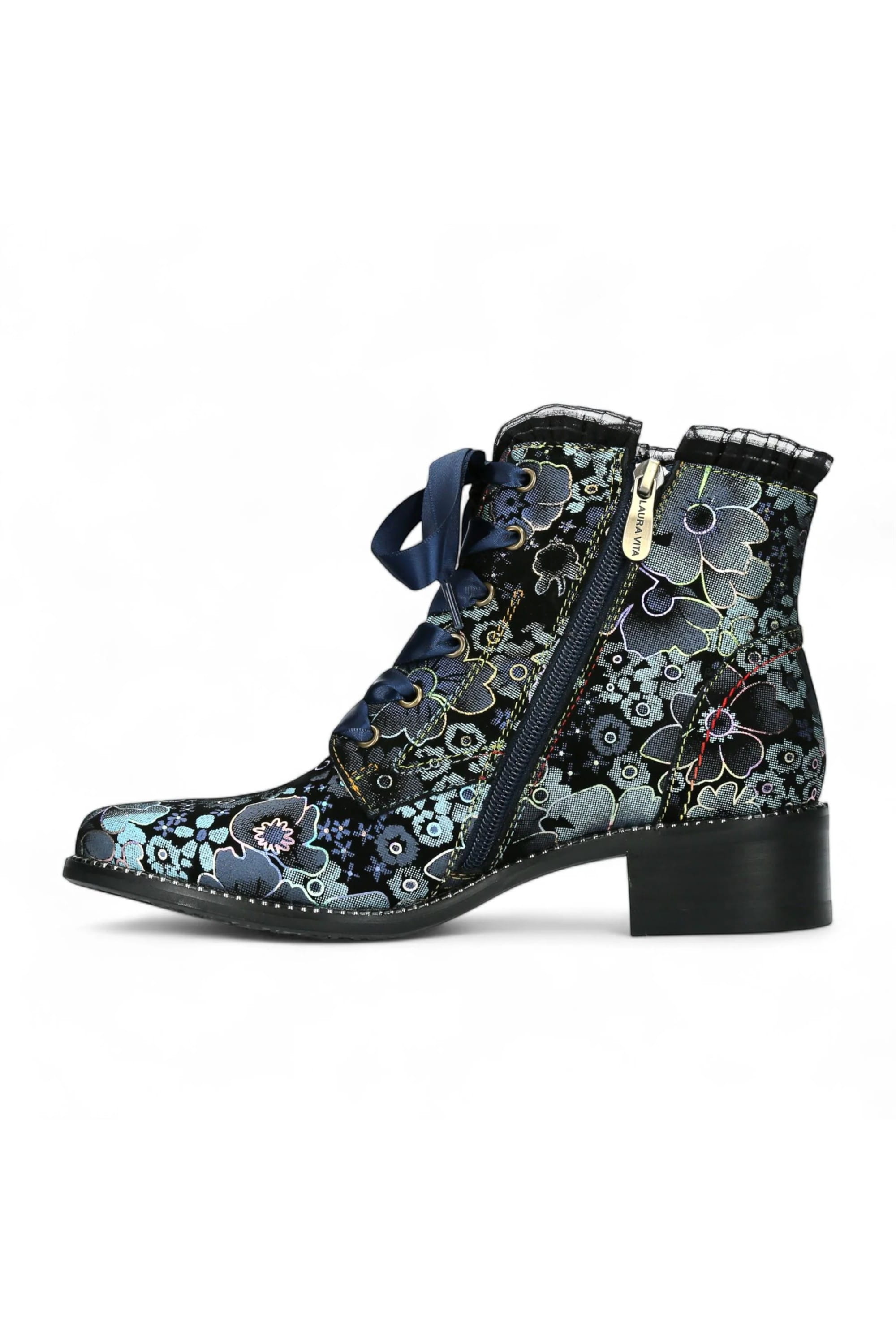Blue Womens Gothic Ankle Heeled Boot - EMCMAO, Image 4 of 7