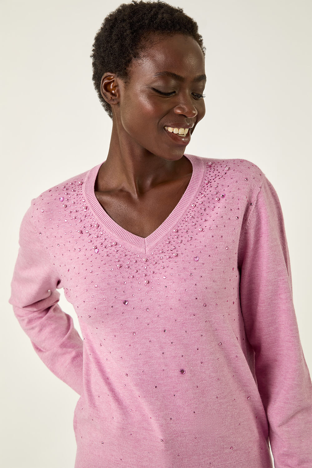 PINK Sparkly Heart V-Neck Knit Jumper , Image 1 of 5