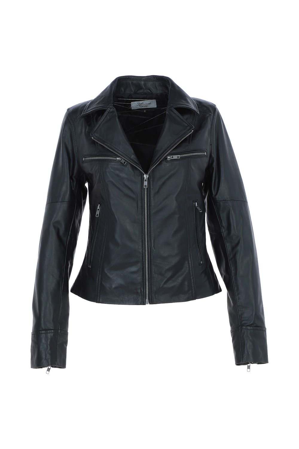 Black 'Eva' Leather Biker Style Jacket Women Coat, Image 2 of 5