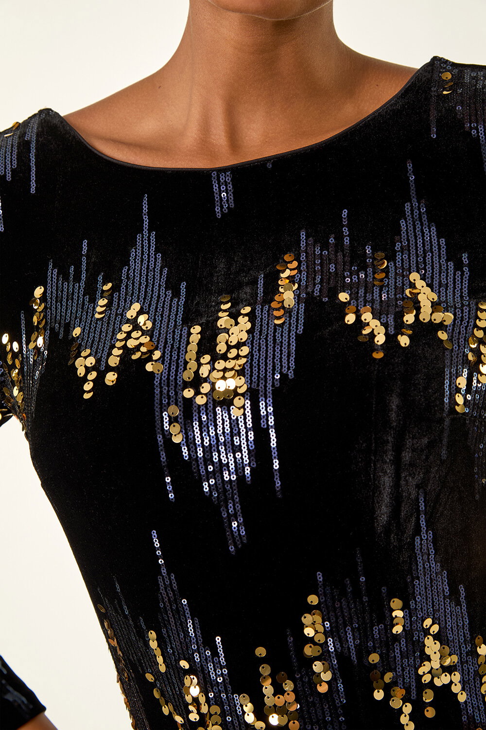 Navy  Sequin Velvet Shift Stretch Dress, Image 7 of 6
