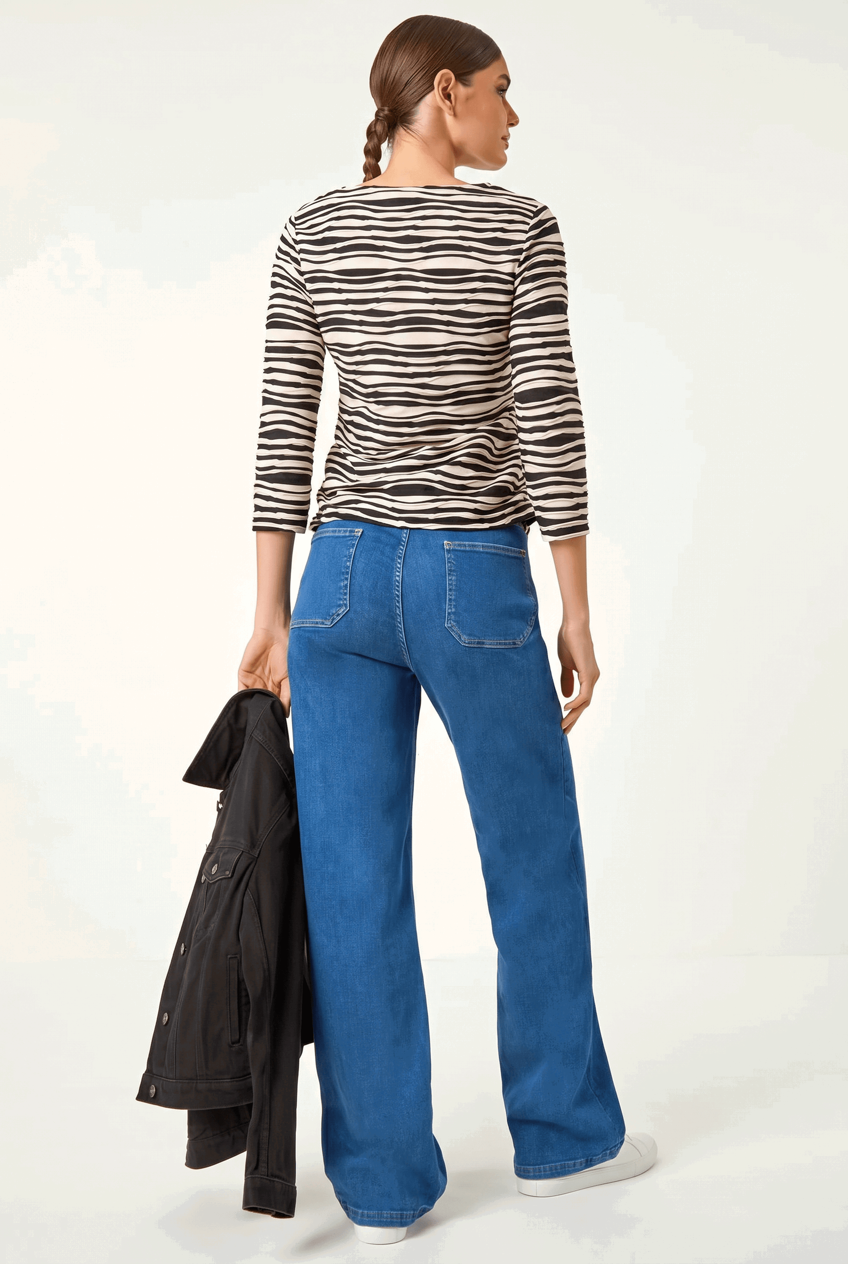 Black Stretch Textured Stripe Top, Image 3 of 4