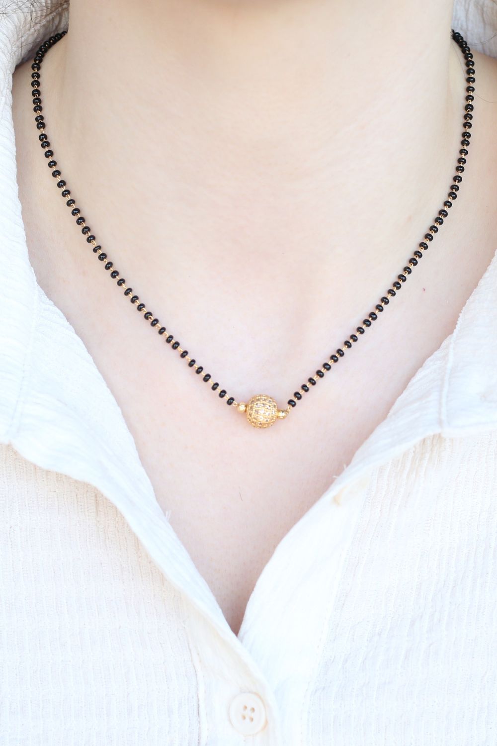 Metallic Indian Gold Plated Black Bead Everyday Mangalsutra Minimalist Nazaria Necklace
