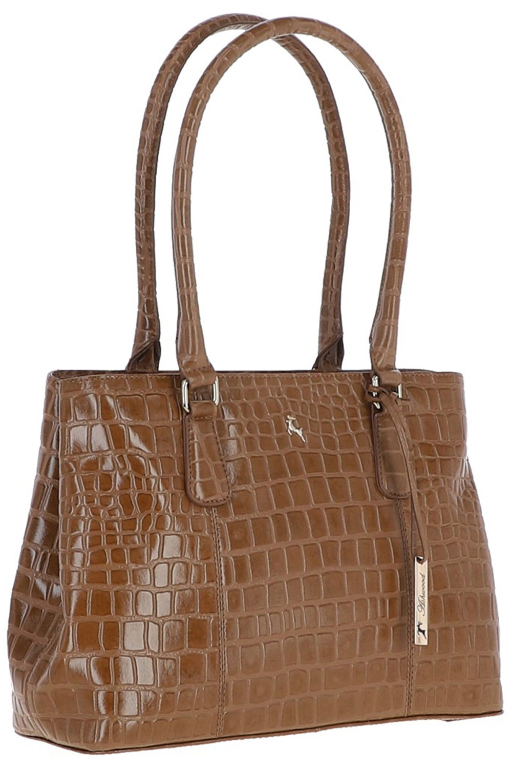 Tan Croc Print Real Leather Two Section With Mid Purse Bag, Image 2 of 3