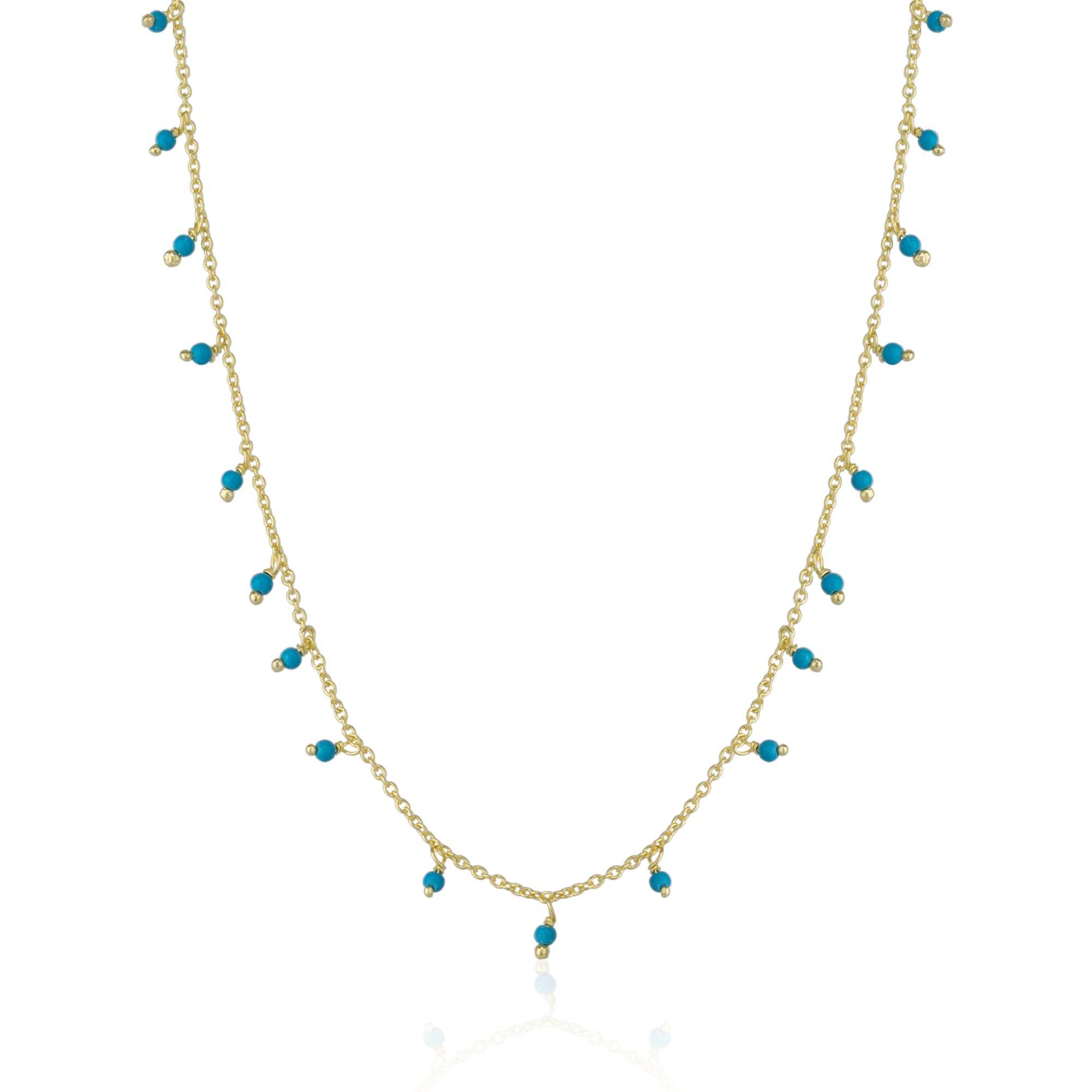 Gold Blue Turquoise Beaded Sterling Silver Chain Necklace, Image 1 of 1