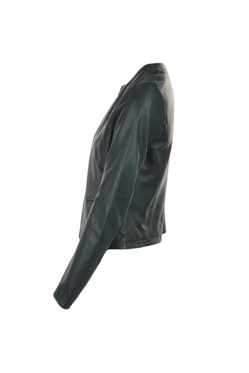 Green "Ethel" Real Leather Collarless Jacket, Image 2 of 3