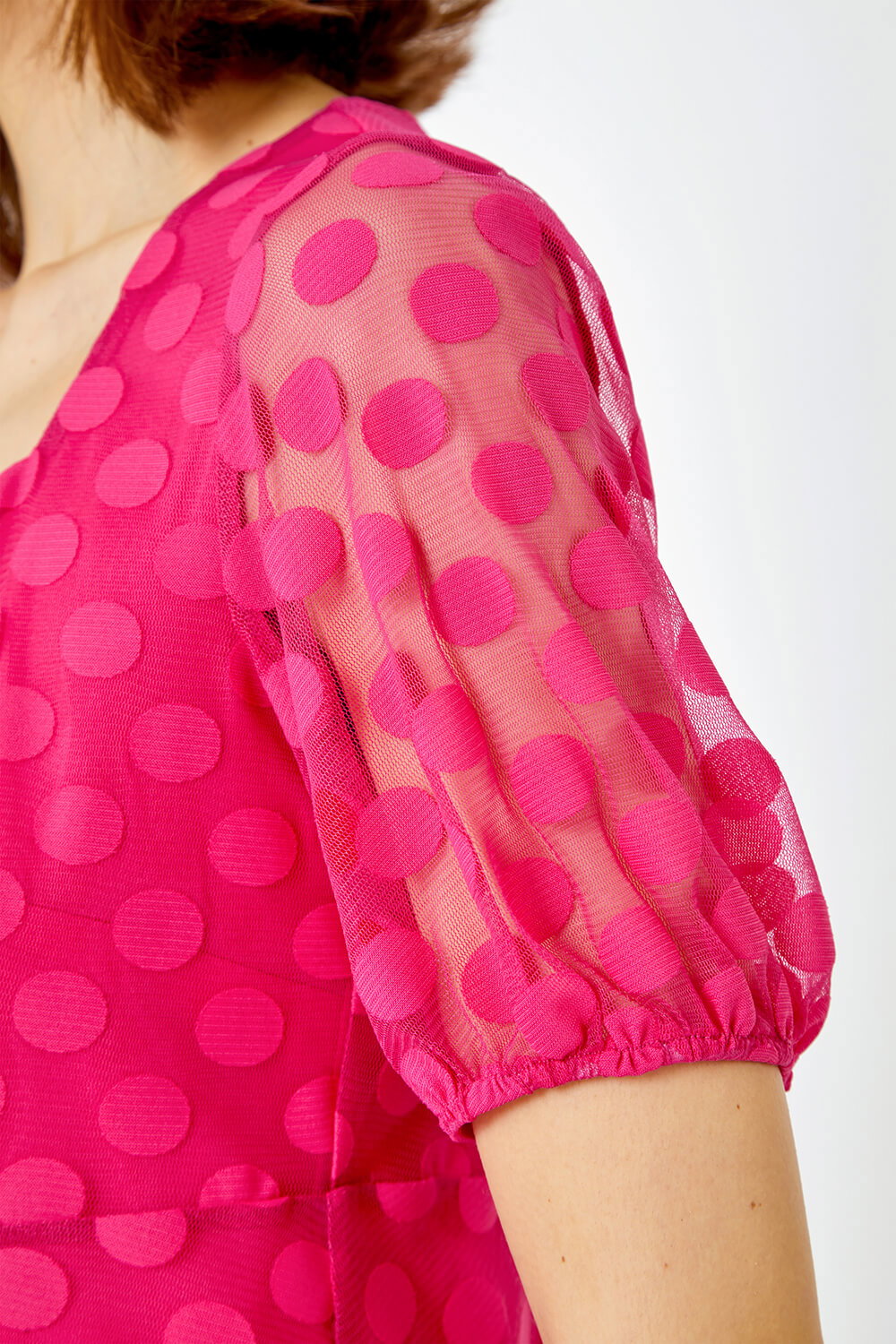 Cerise Textured Spot Print Smock Top, Image 6 of 5