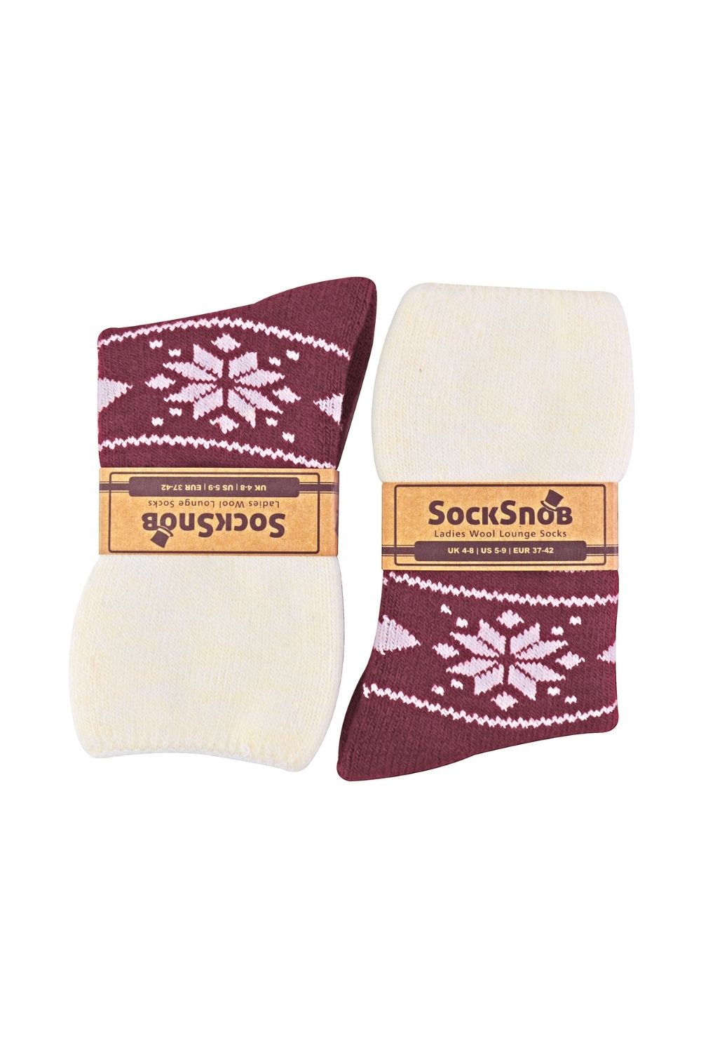 Red 1 Pack Ladies Soft Warm Wool Bed Socks with Fairisle Design, Image 2 of 5