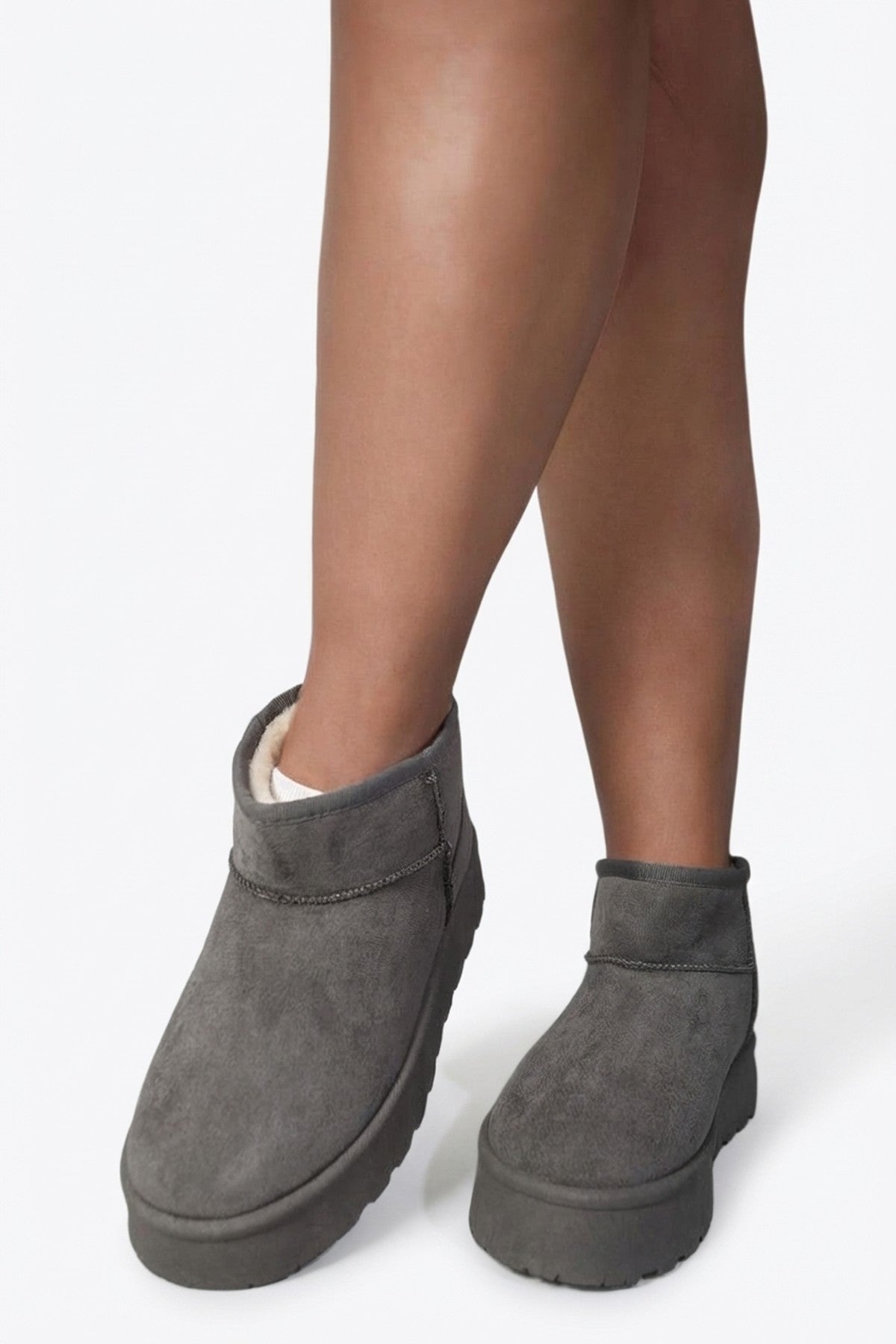 Grey iKrush Grey Jazlyn Faux Fur Lined Ankle Platform Mini Boots, Image 2 of 8
