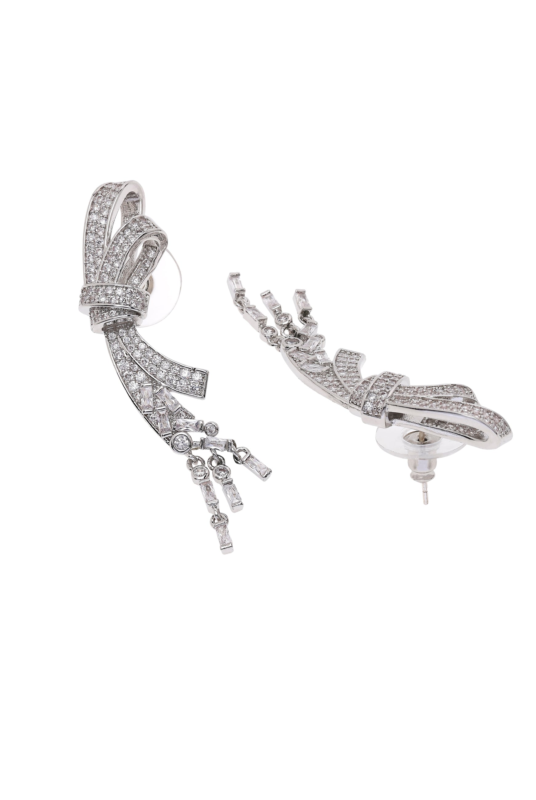 Silver Dramatic Bow-shaped Drop Earrings, Image 3 of 4