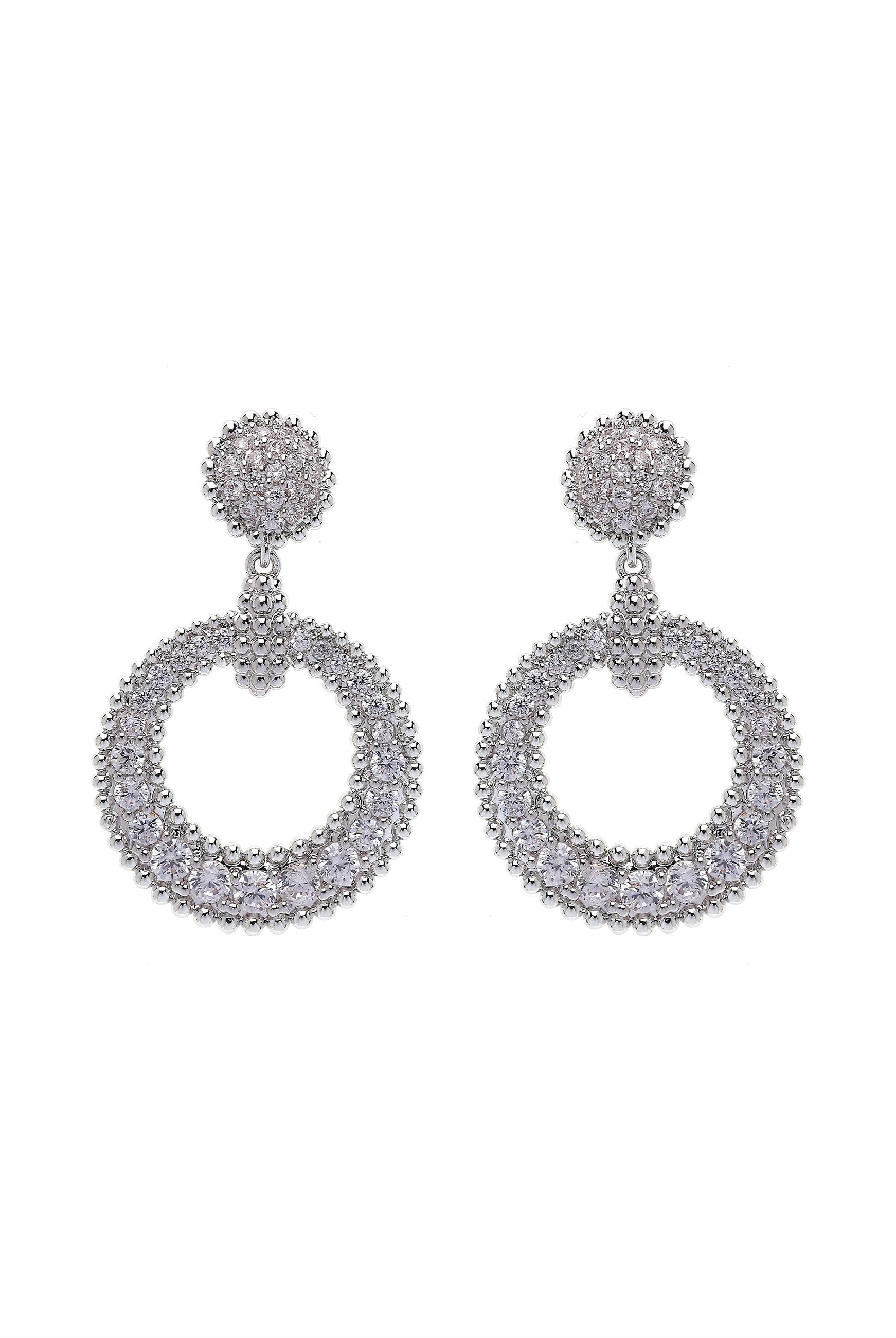 Metallic Silver Colored Circular Drop Earrings
