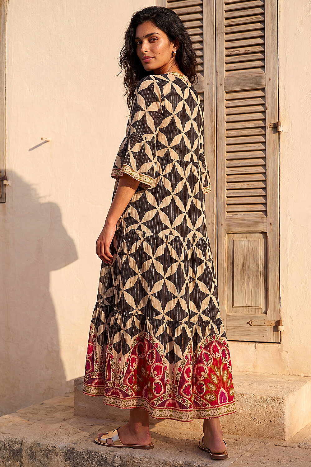 Black Abstract Print Boho Maxi Dress , Image 4 of 4