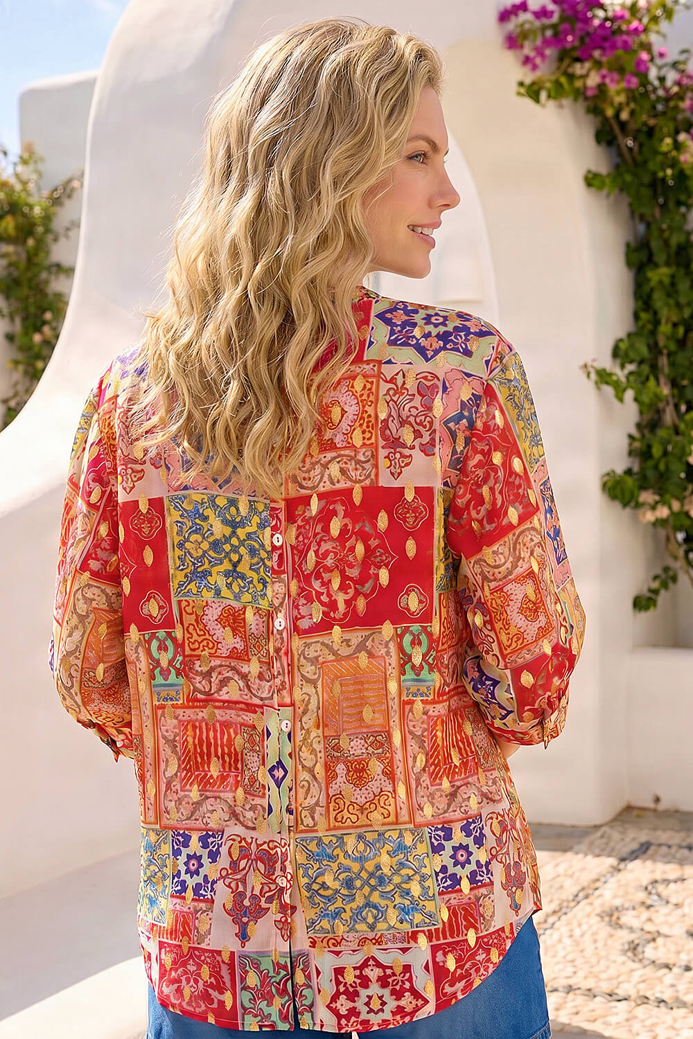 Red Foil Spot Patchwork Print Top, Image 4 of 4