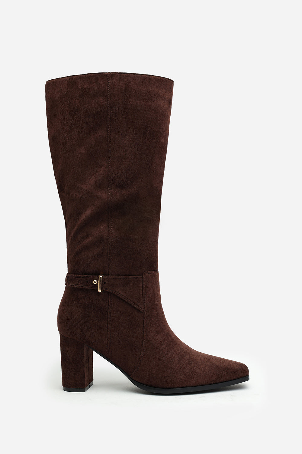 Dark Brown 'Xenia' Knee High Heeled Boots With Side Zip, Image 2 of 6