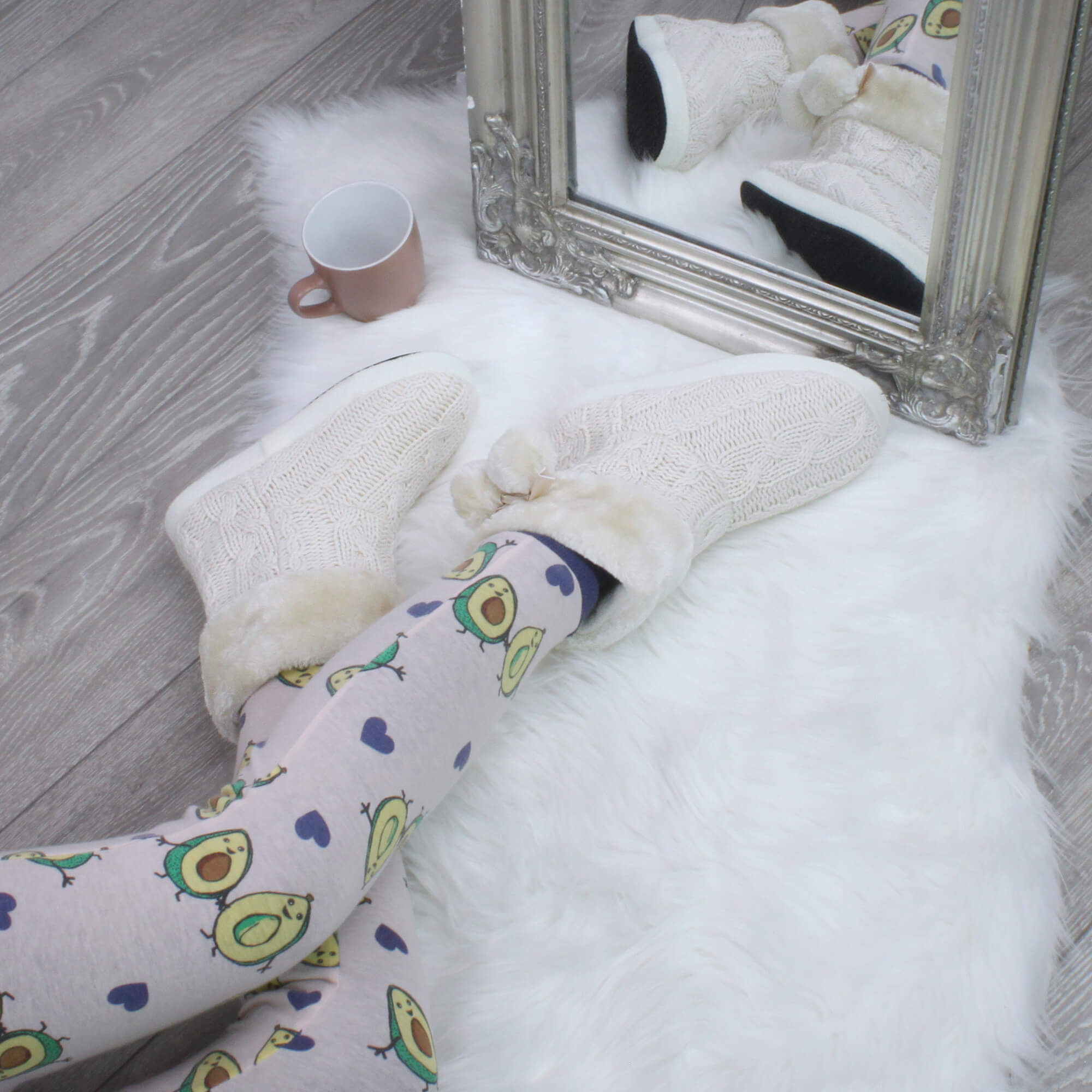 Beige AJVANI Beige Knitted Glitter Ankle Boot Slippers, Image 4 of 5