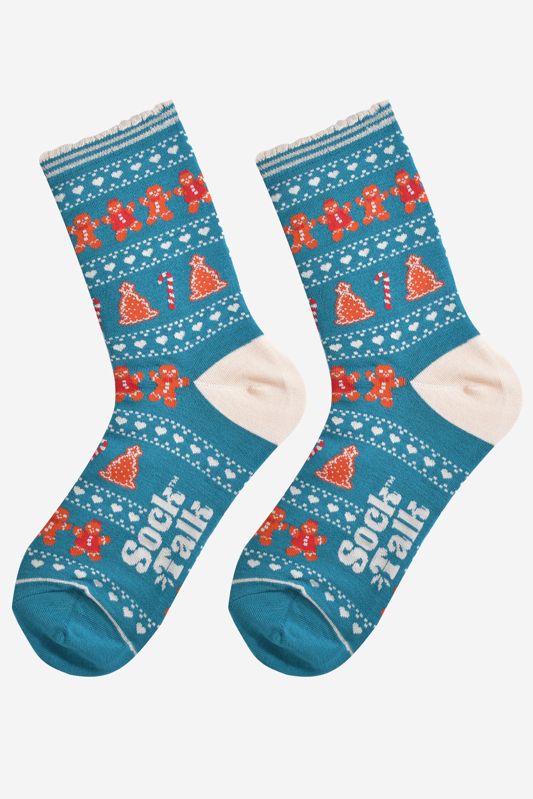 Aqua Gingerbread Fair Isle Bamboo Socks, Image 2 of 4