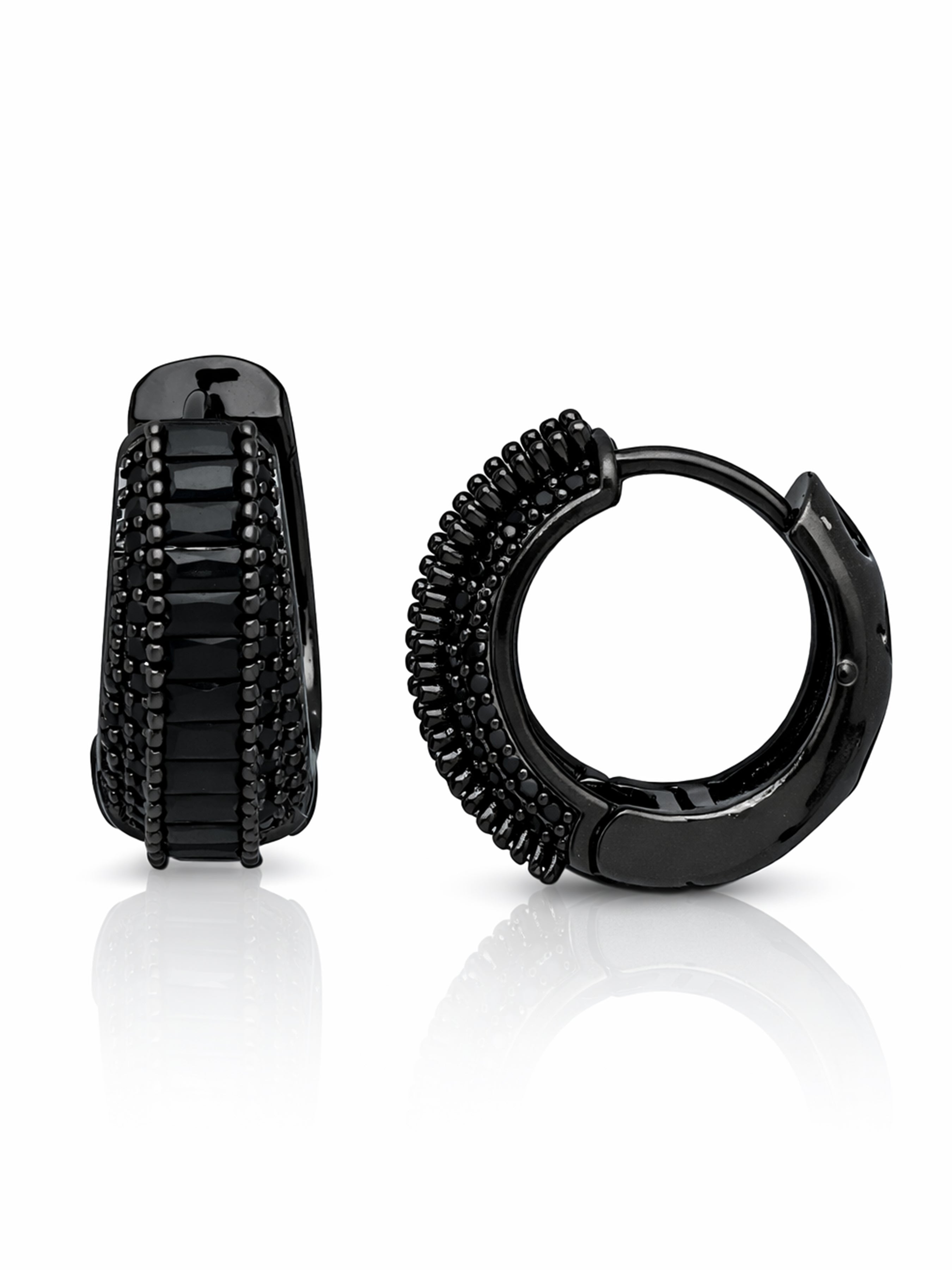 Black Baguette Pavé Hoop Earrings
