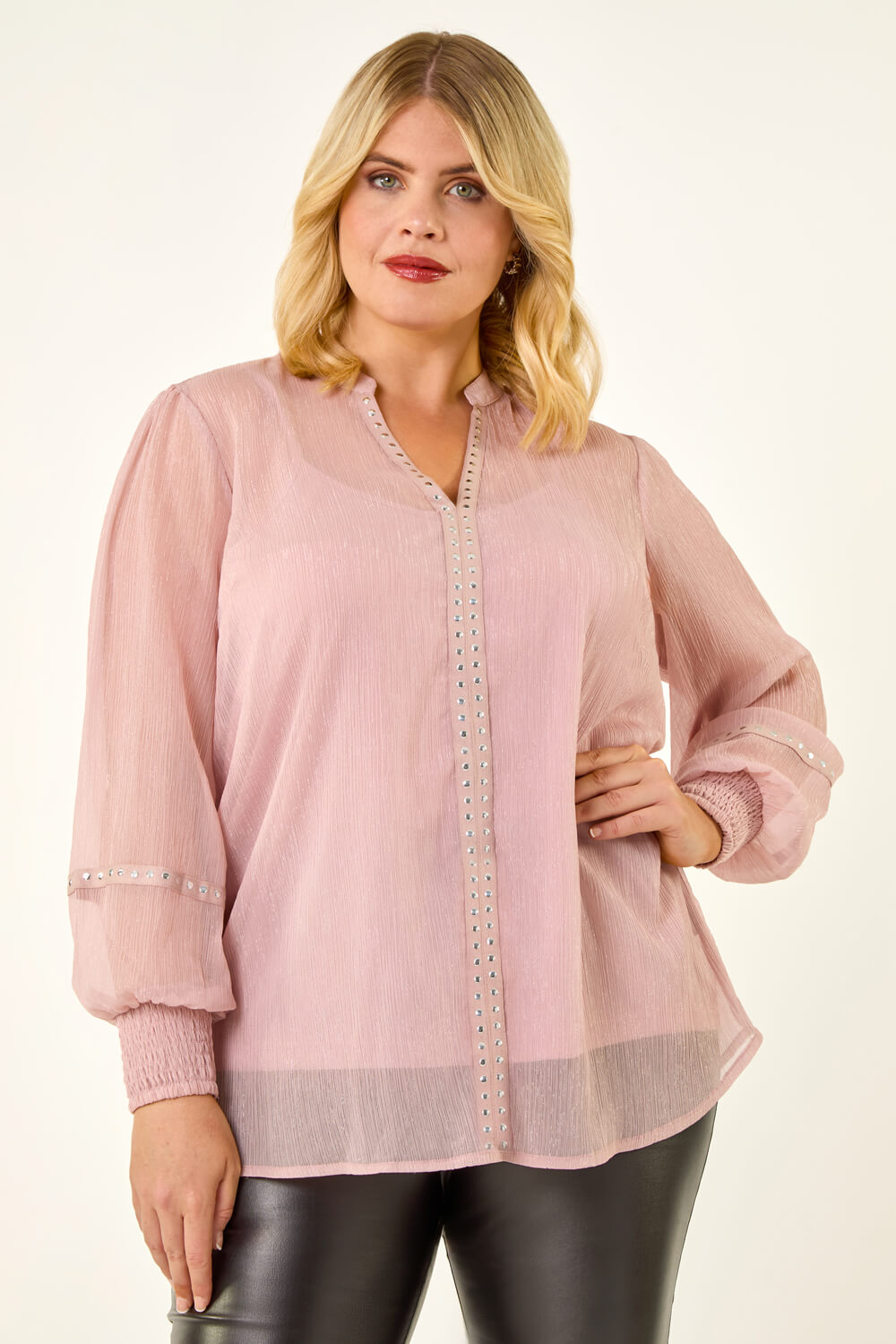 Light Pink Curve Shimmer Chiffon Blouse, Image 5 of 5