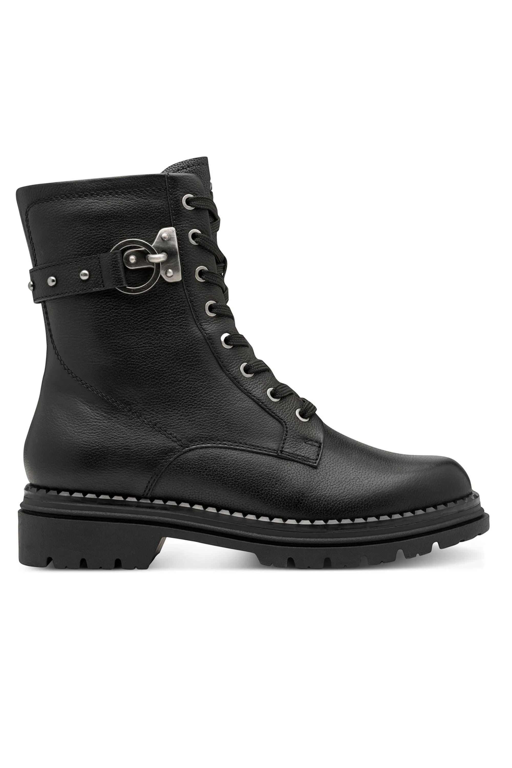 Black Tamaris Black Tamaris Womens Black Leather Combat Boot, Image 1 of 7
