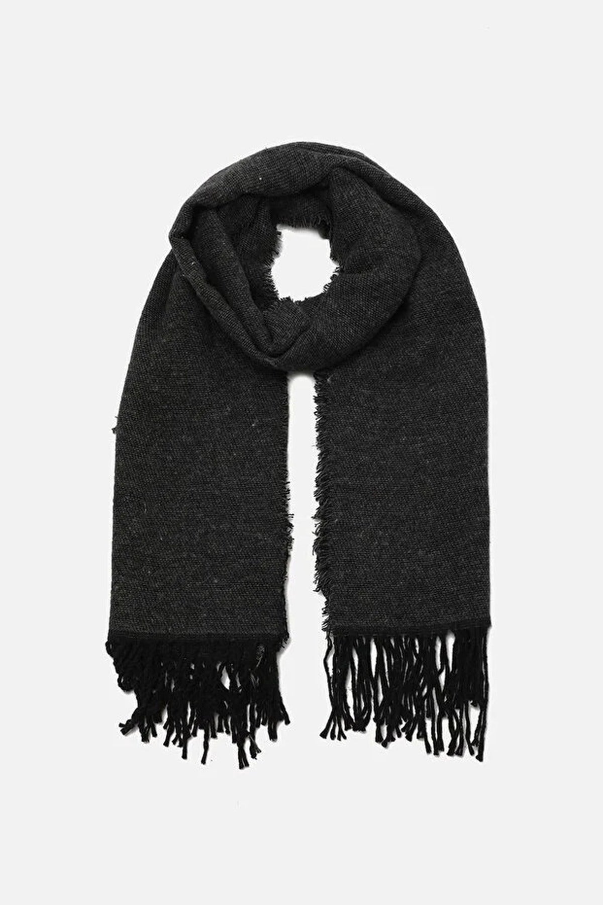Dark Grey Raw Edge Woven Tassel Oversized Winter Scarf, Image 3 of 3