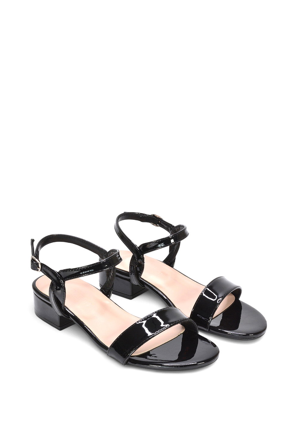 Black XY LONDON Black 'Moana' Strappy Low Block Heels With Ankle Strap, Image 5 of 5