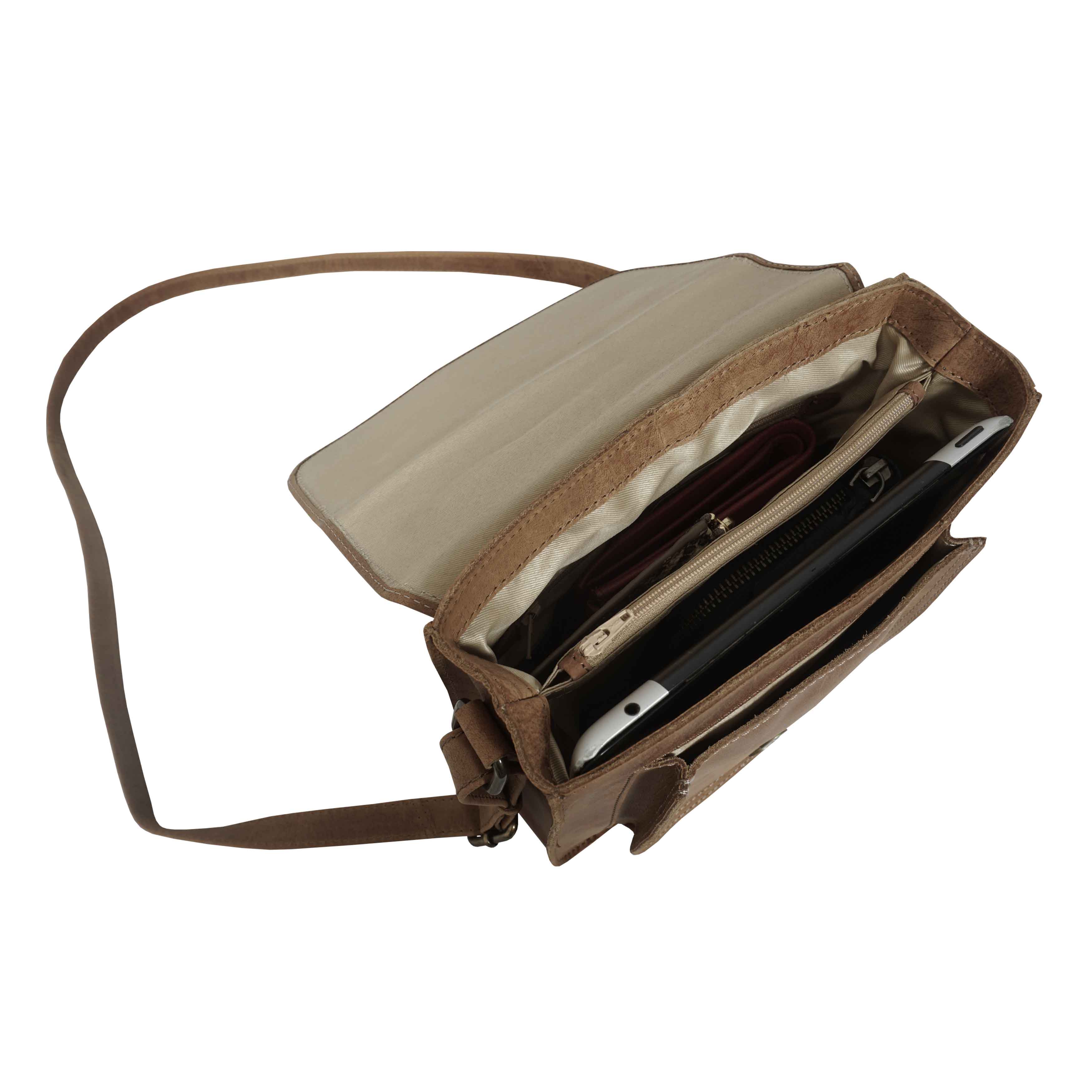 Tan 'CAROLYN' Real Leather iPad Tablet Crossbody Bag, Image 5 of 5