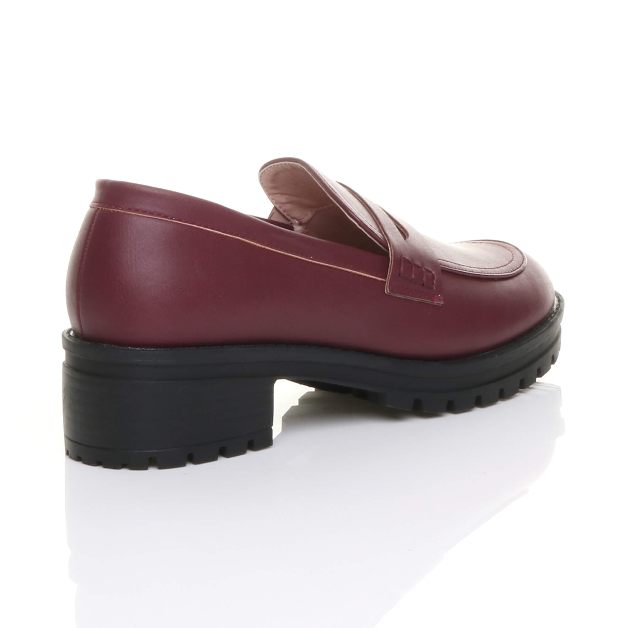 Burgundy AJVANI Burgundy Flat Chunky Heeled Penny Loafers, Image 4 of 5