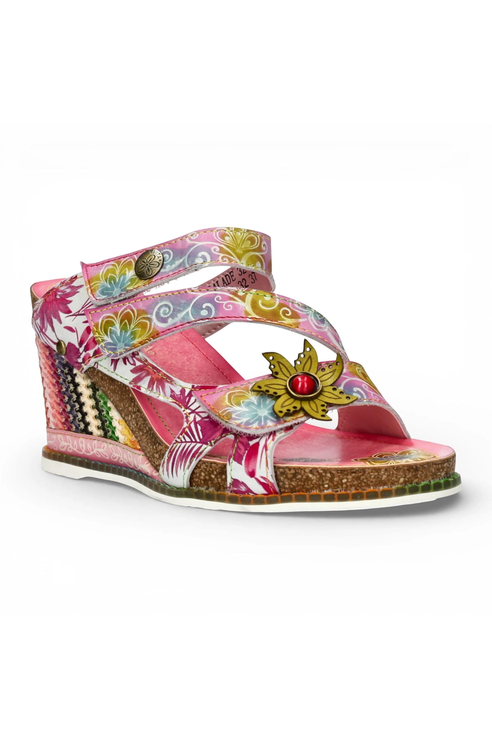 Pink Womens Leather Wedge Sandals - Balade 32, Image 2 of 7