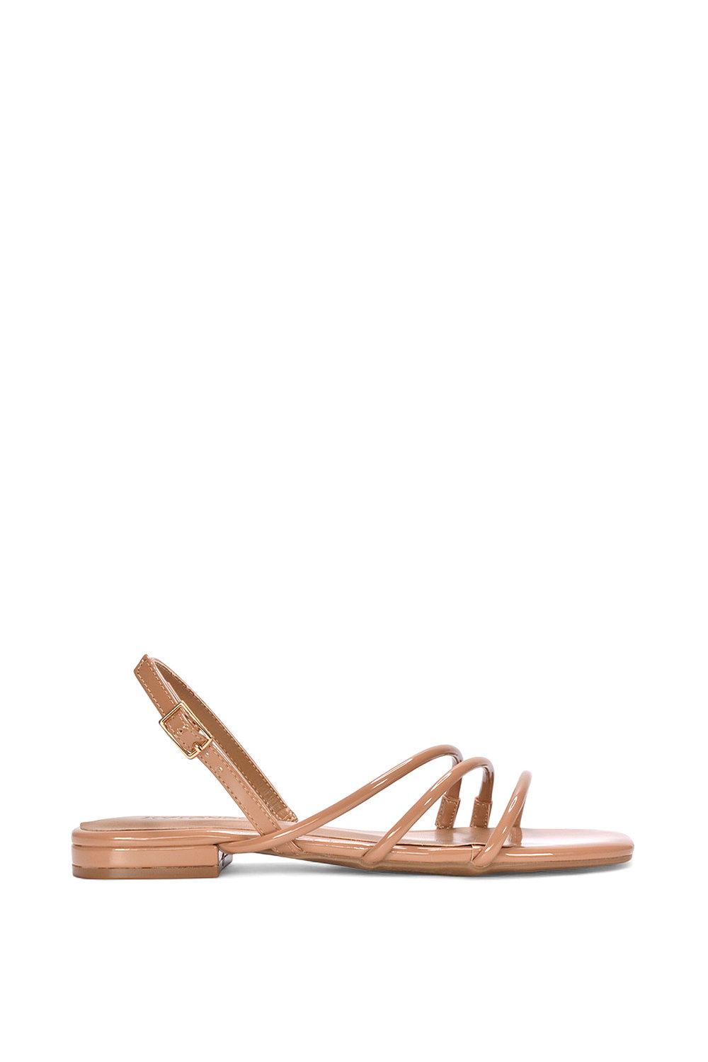 Black 'Mary' Square Toe Strappy Slingback Flat Sandals