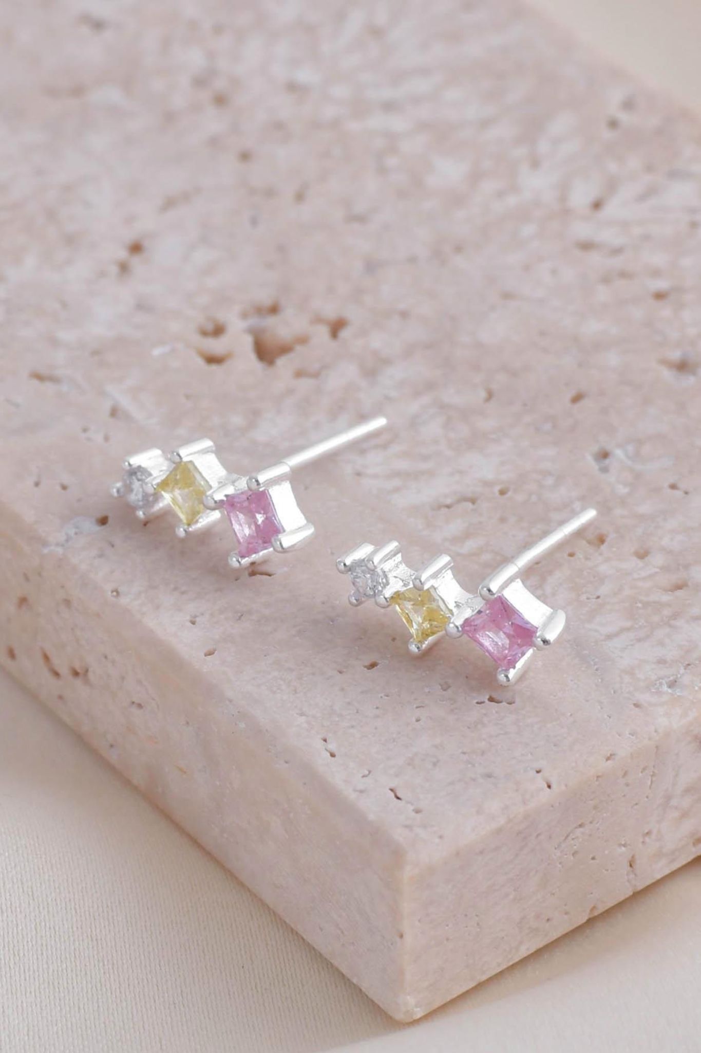 Silver Sterling Silver Multicoloured CZ Studs, Image 3 of 3