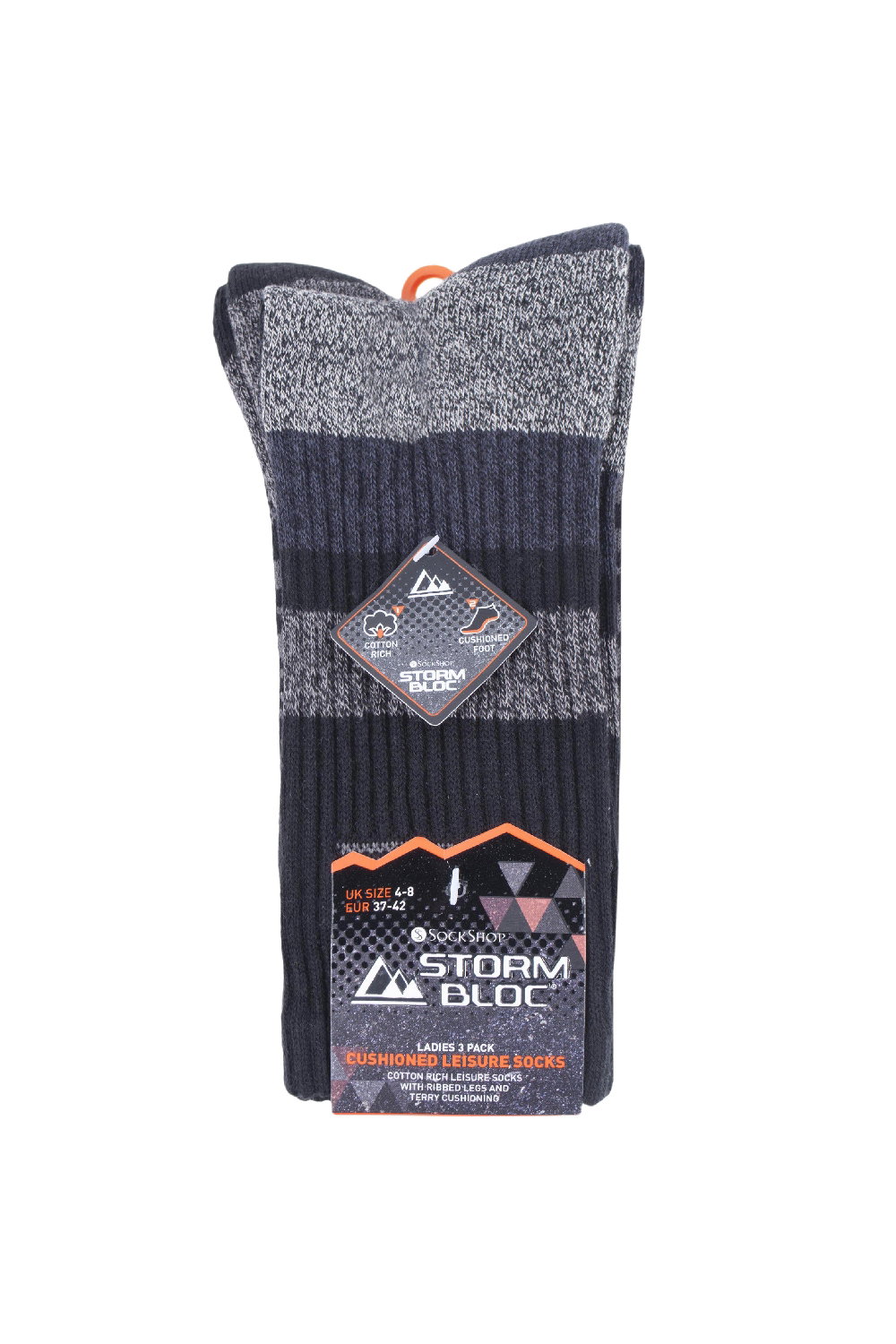 Black 3 Pack Padded Sole Cotton Hiking Socks, Image 2 of 4