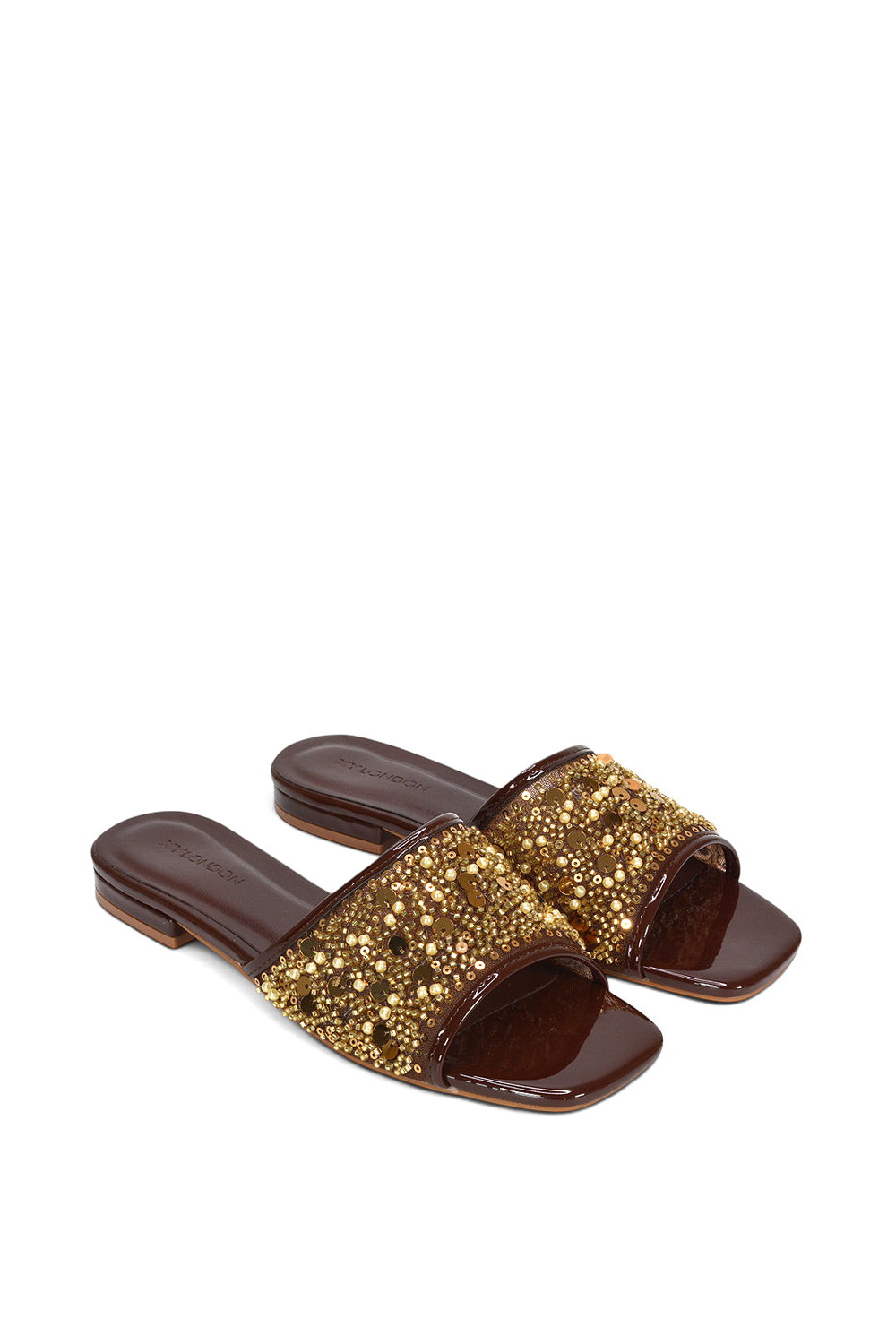 Brown XY LONDON Brown 'Ziva' Embroidered Sequin Slip On Slider Sandals, Image 5 of 6