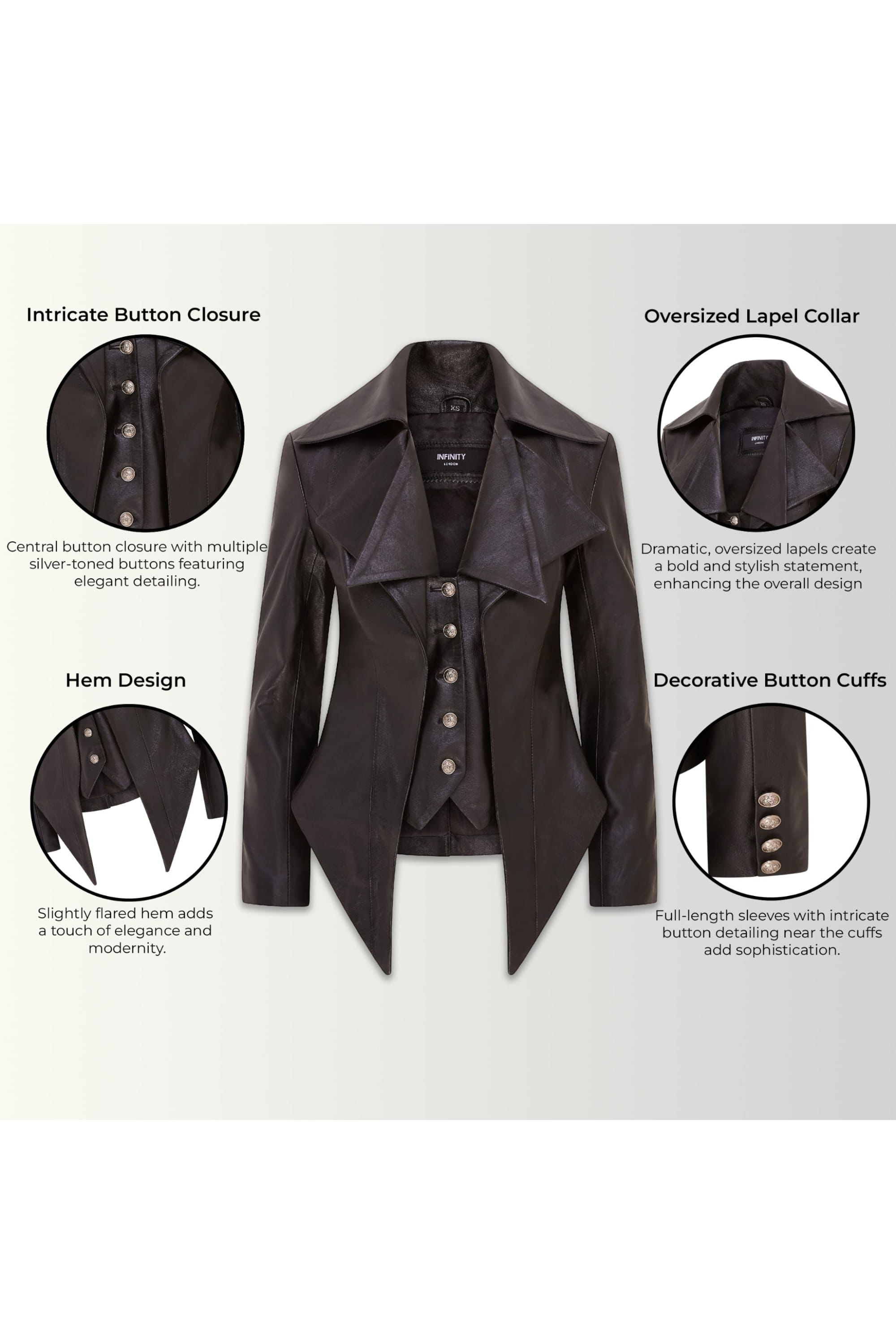 Black Infinity Leather Black Gothic Edwardian Leather Jacket-Sandvika, Image 3 of 6
