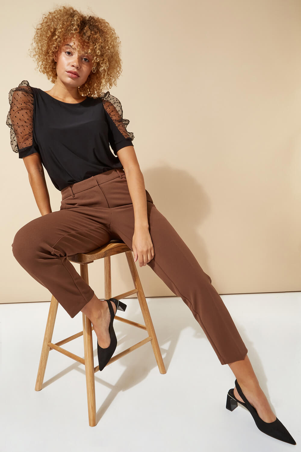 Brown Polka Dot Top w/Rollup Sleeves main image 0