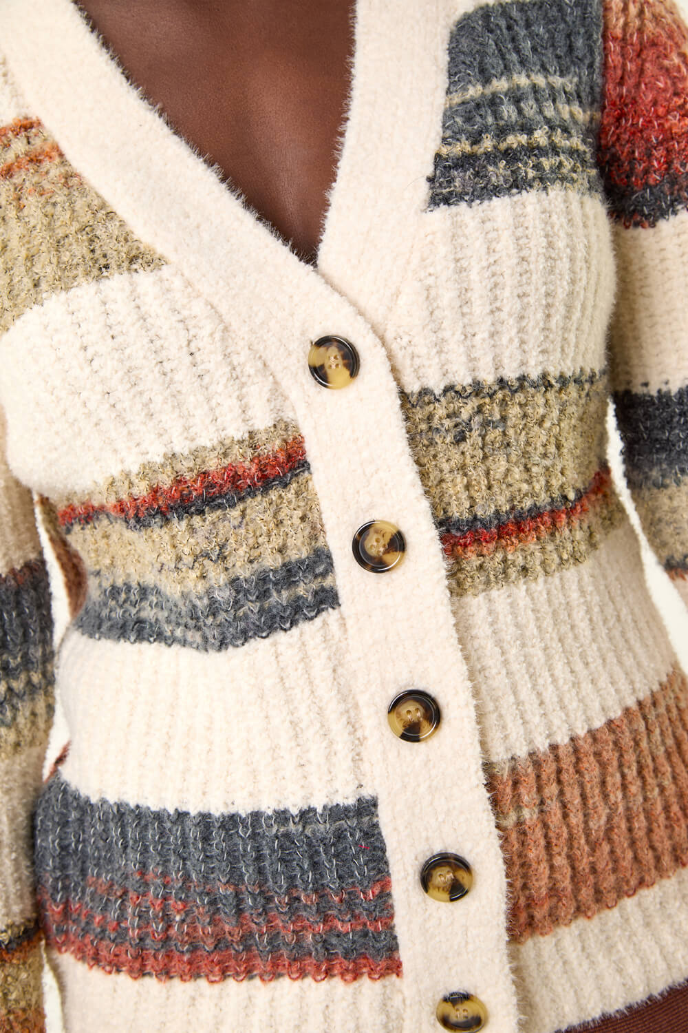Ivory  Stripe Buttoned Knit Cardigan, Image 7 of 7