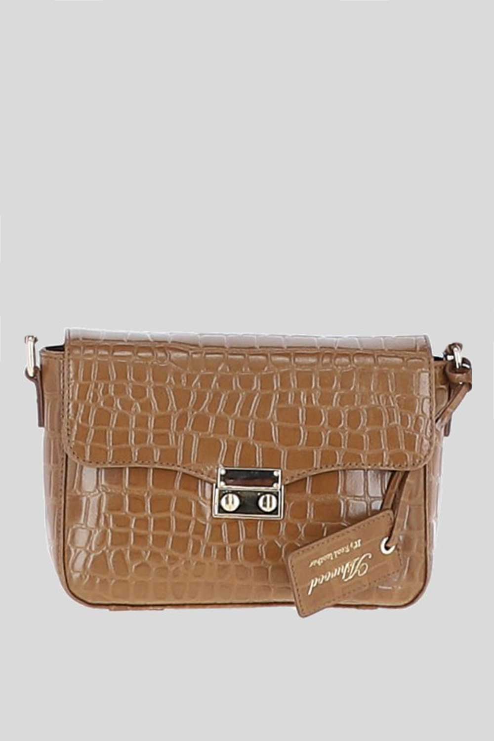Tan Ashwood Leather Tan 'Elegance' Croc Embossed Leather Cross Body Bag, Image 1 of 5