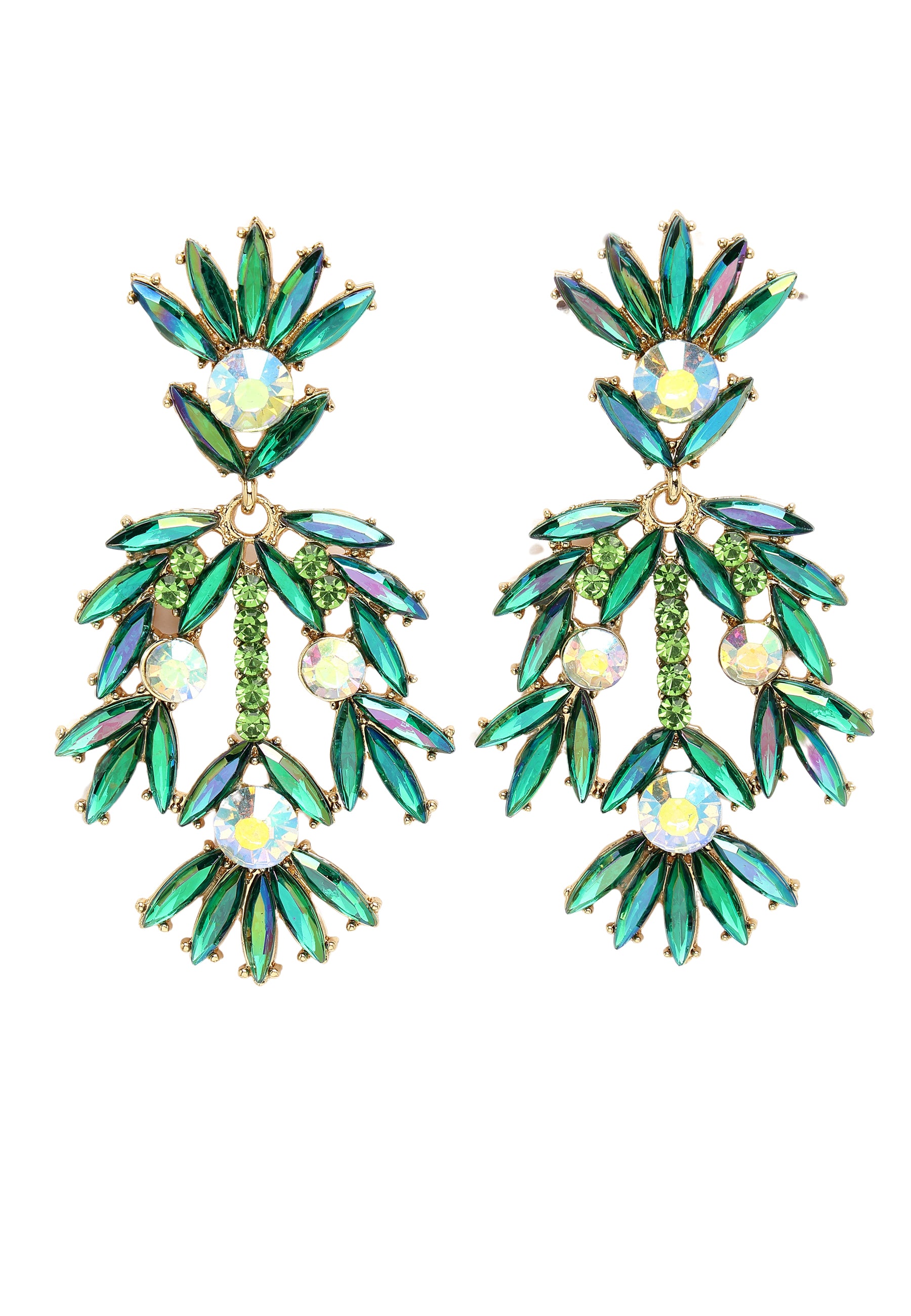Green Diva Collection Fancy Floral Plume Earrings