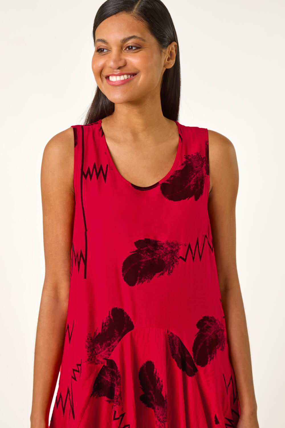 Red Abstract Bubble Hem Midi Dress, Image 5 of 5