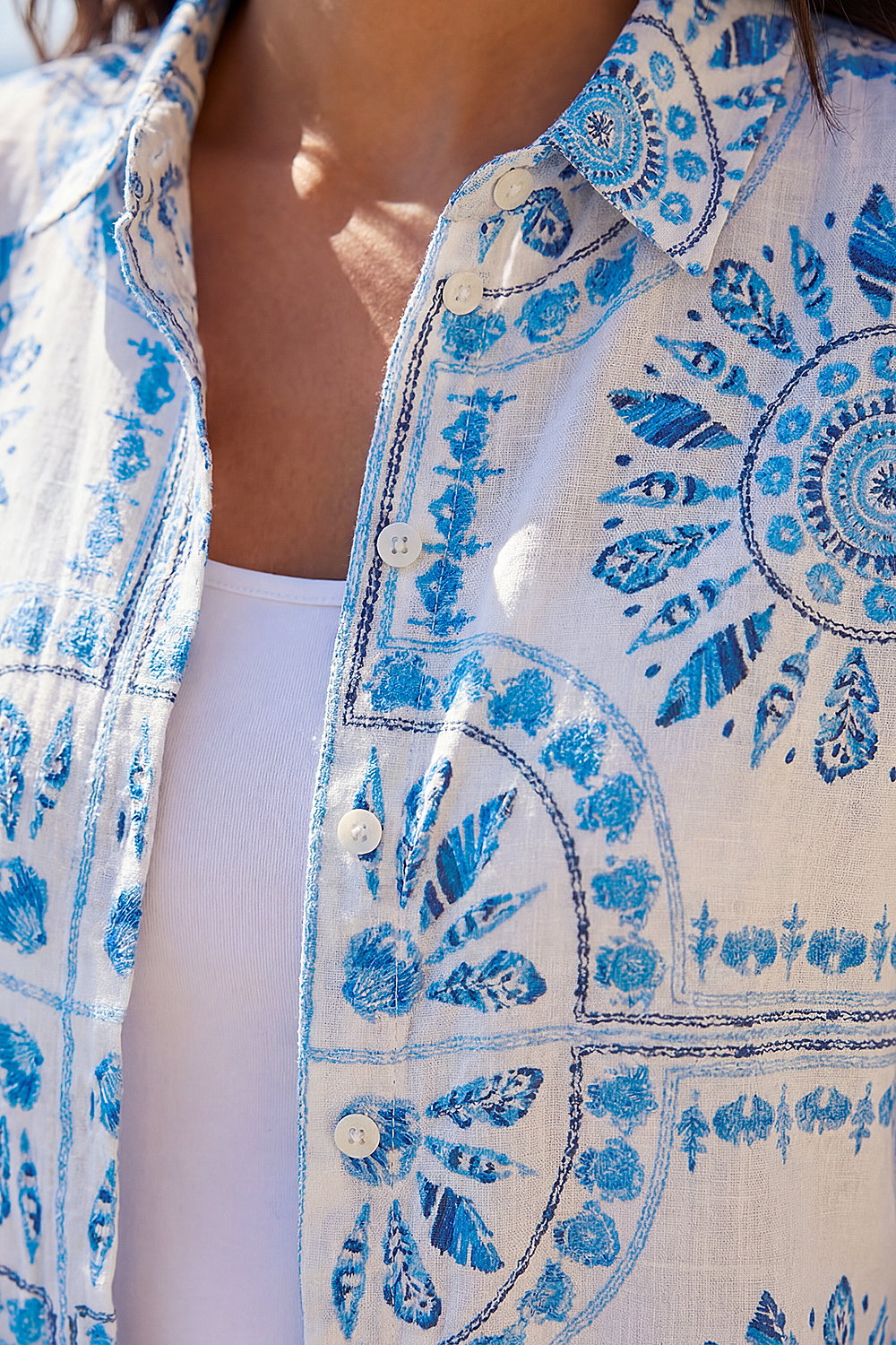 Light Blue Abstract Print Collared Shirt, Image 5 of 4