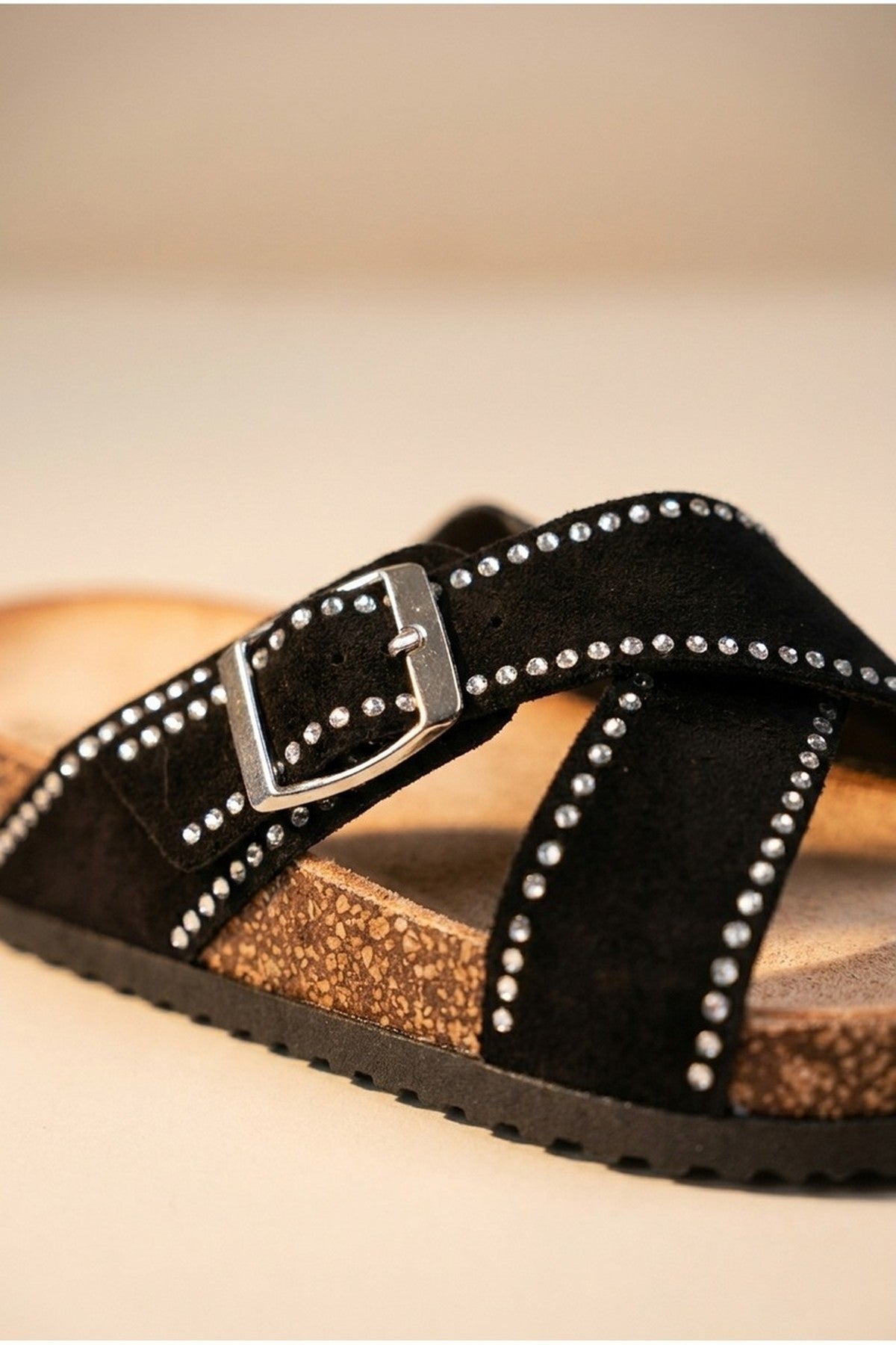 Black iKrush Black Ruby Womens Studded Criss Cross Slide Sandals, Image 3 of 4