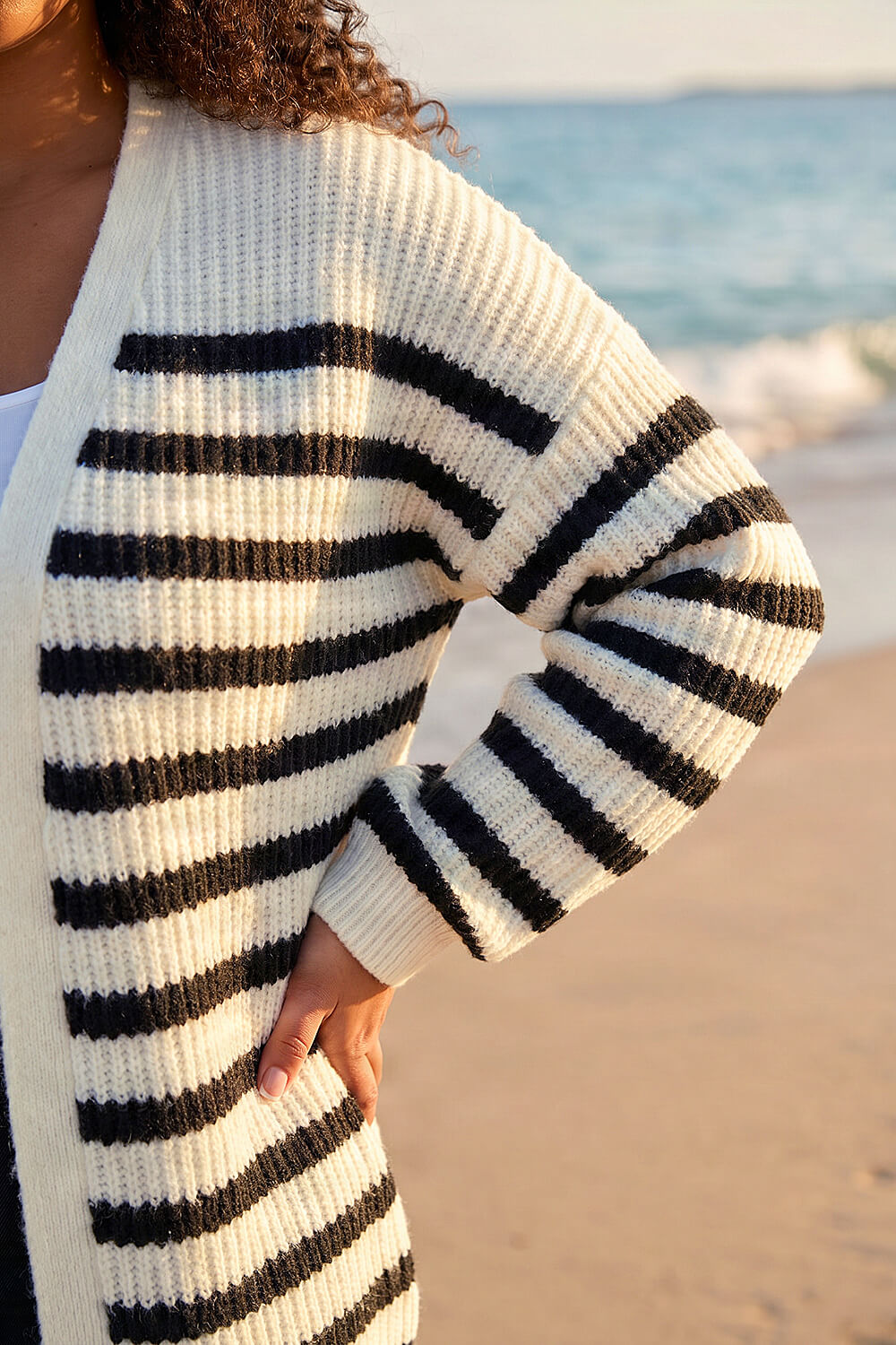 Black Curve Stripe Edge to Edge Cardigan, Image 5 of 4