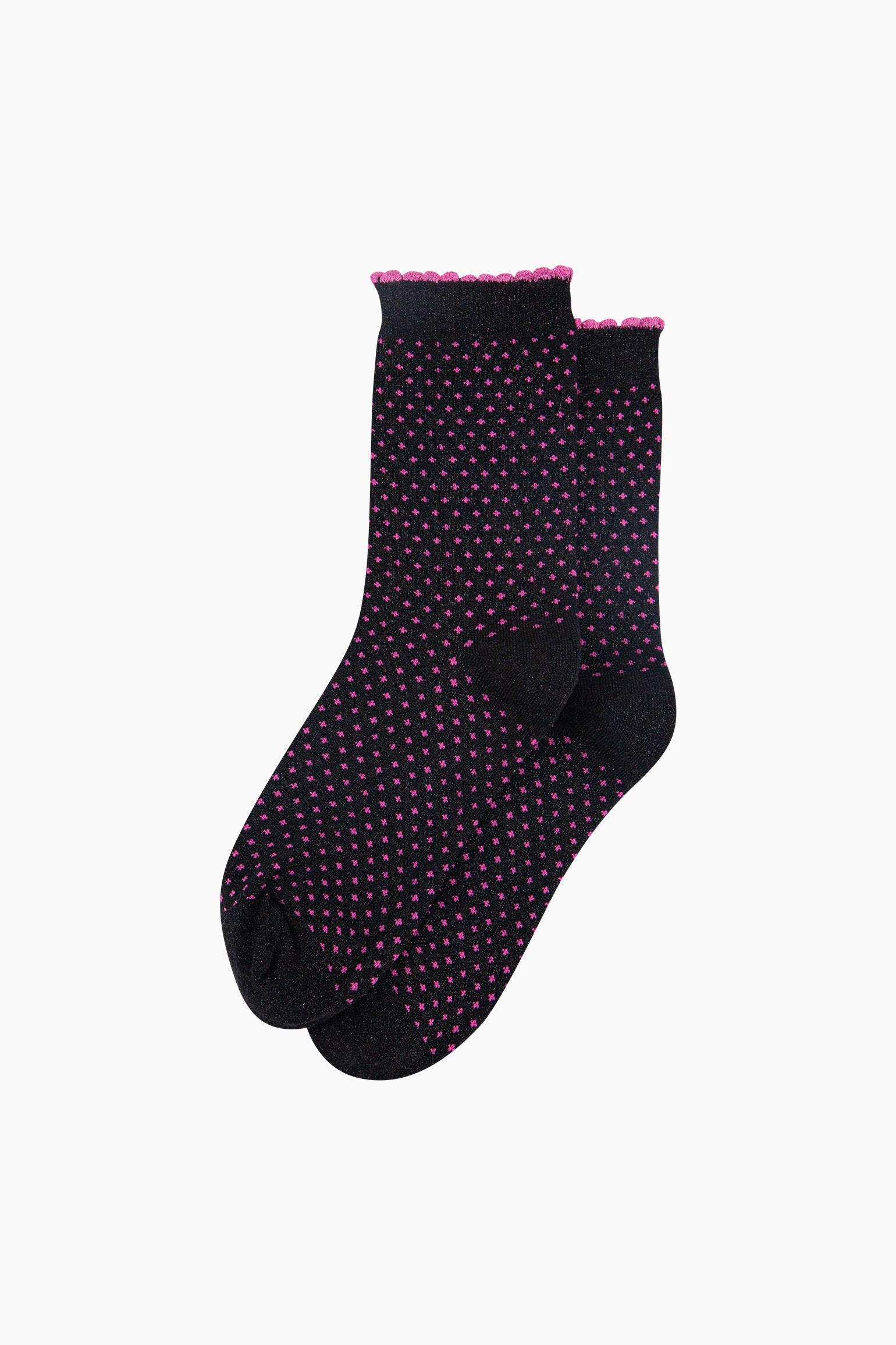 Black Polka Dots Combed Cotton Glitter Socks, Image 3 of 4
